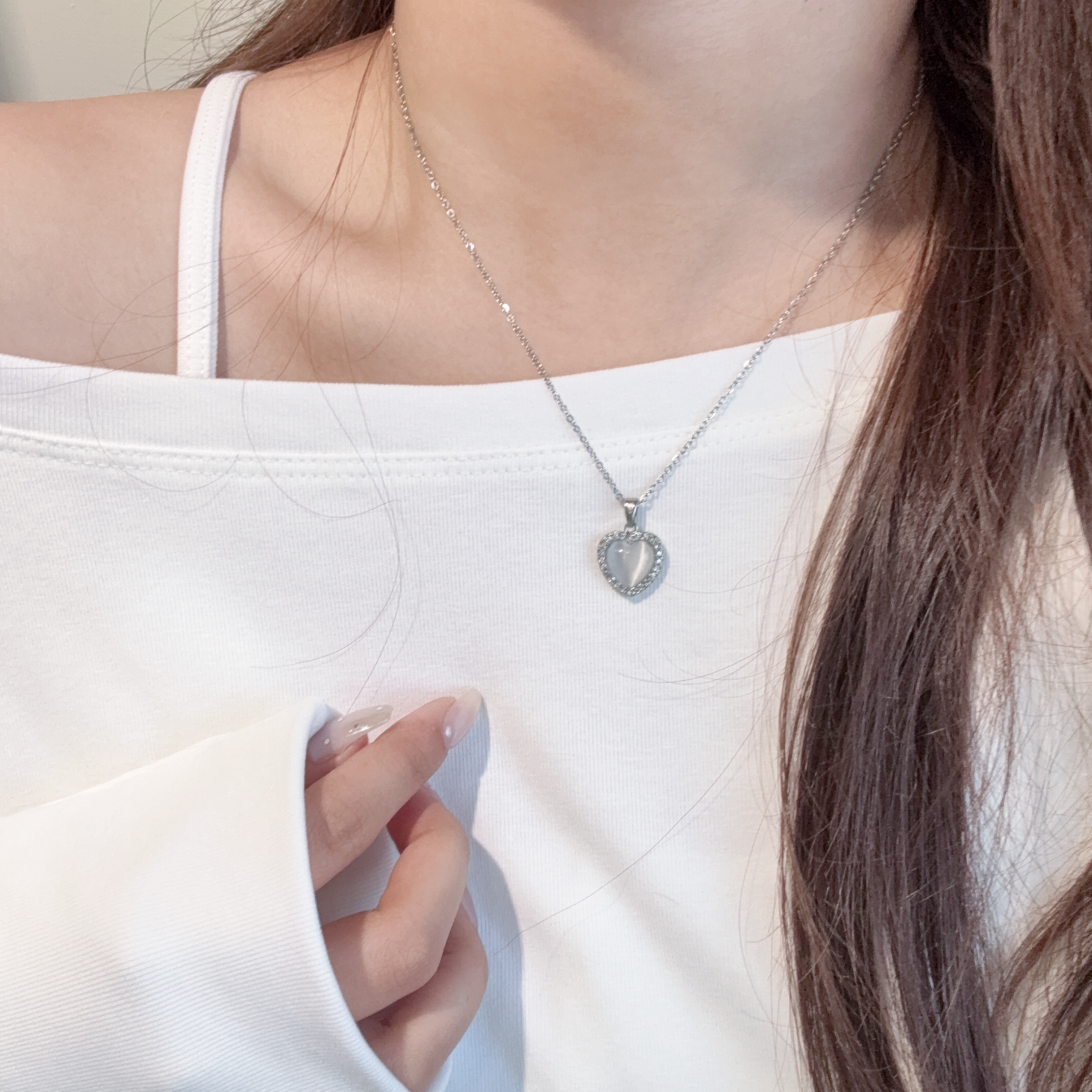 貓眼愛心醫療鋼項鍊🐈‍⬛🩶