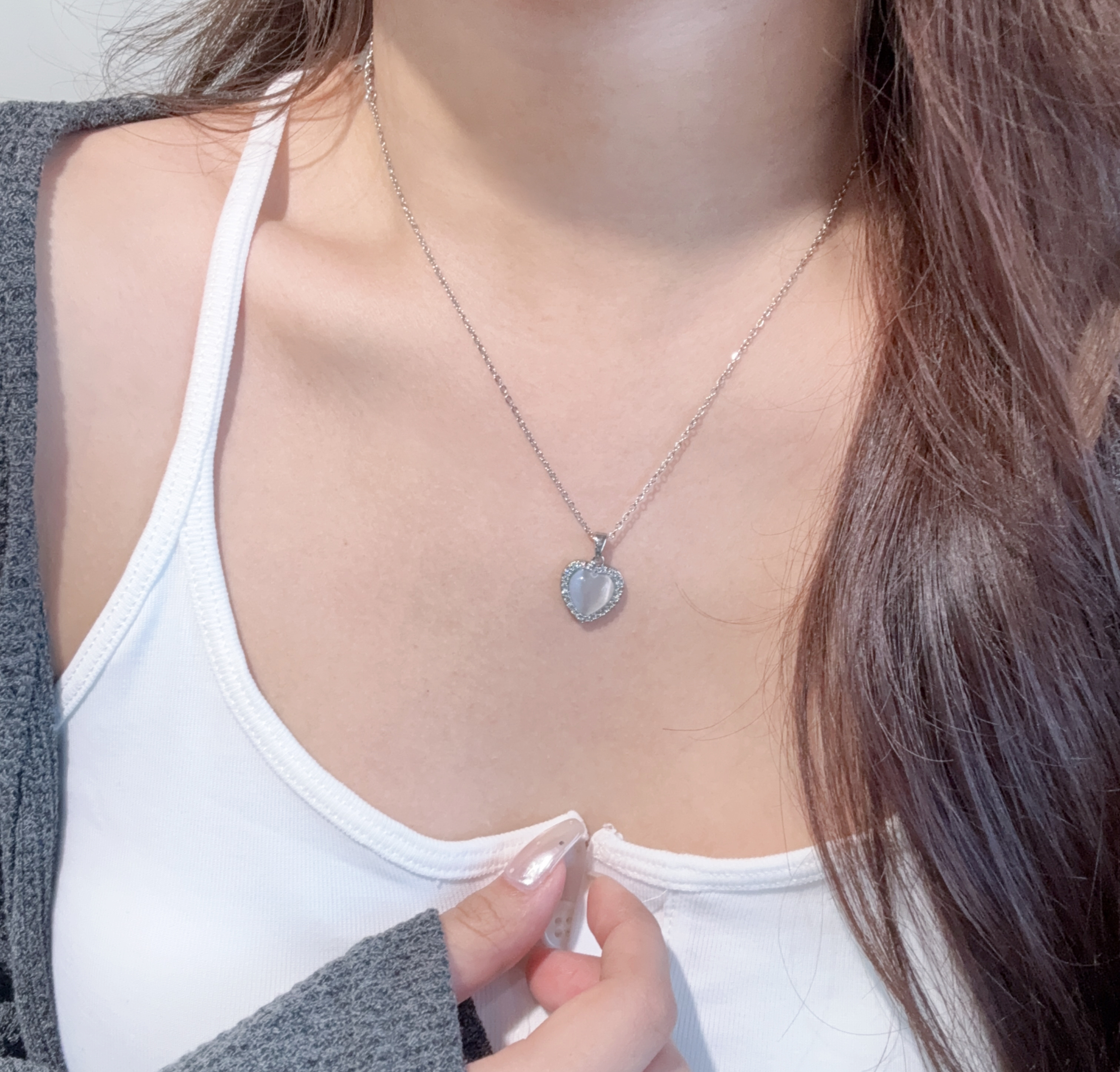 貓眼愛心醫療鋼項鍊🐈‍⬛🩶