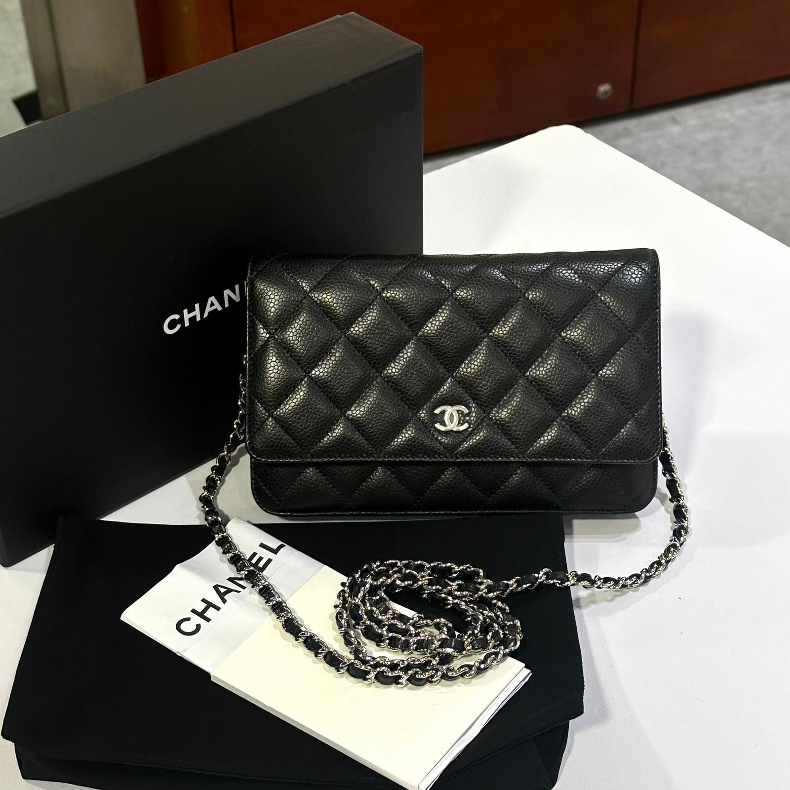 全新CHANEL WOC AP0250 黑色荔枝皮銀鏈 #兩年免費保養 #BRAND NEW #香榭站正品