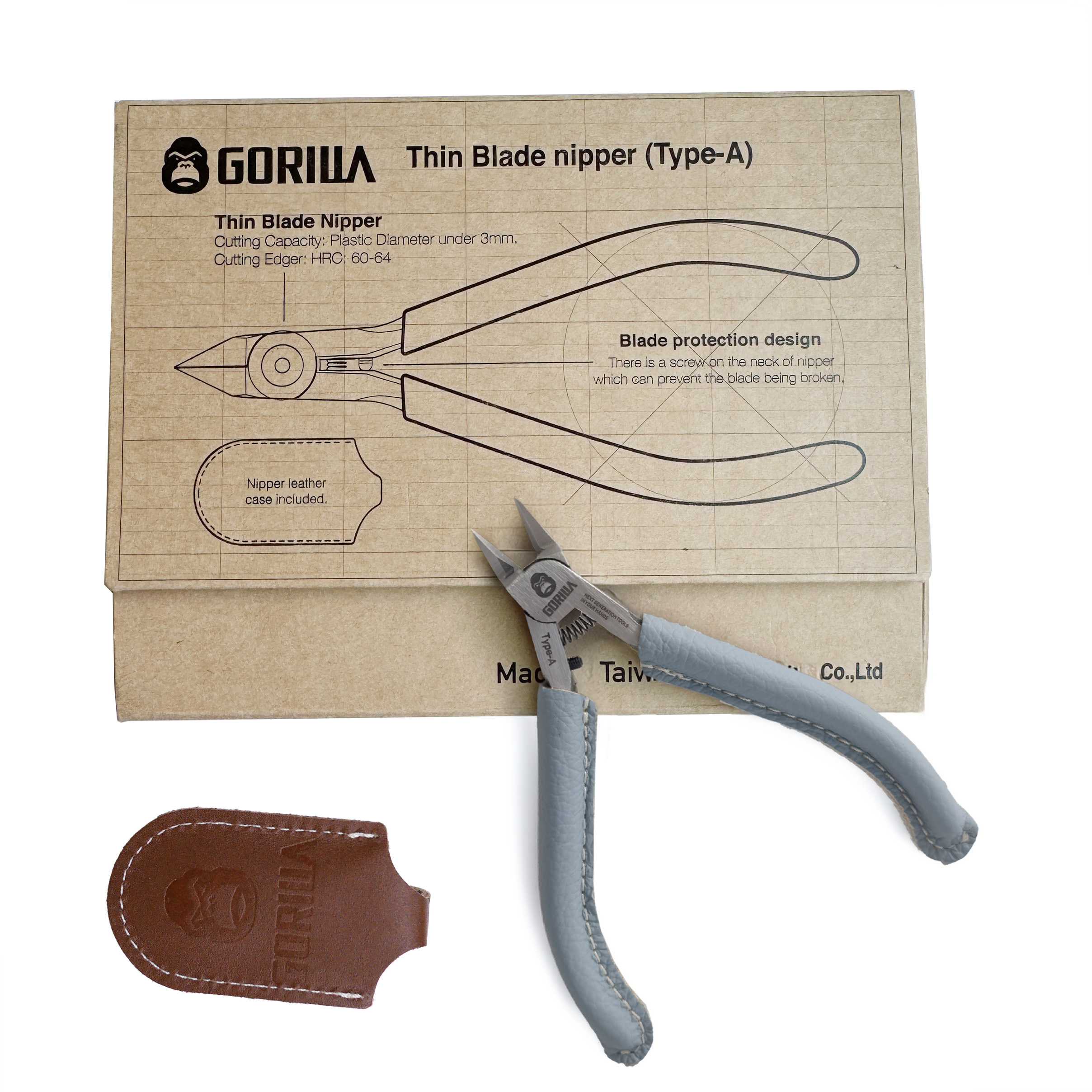 【Gorilla】精密超薄雙刃皮革模型鉗(Type-A)(內附真牛皮鉗套）