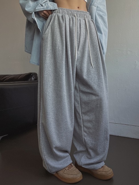 <情侶穿搭!兩件免運!!>韓國 ULAN U-BASIC 抽繩 4針 褶皺 寬版 棉褲 4色