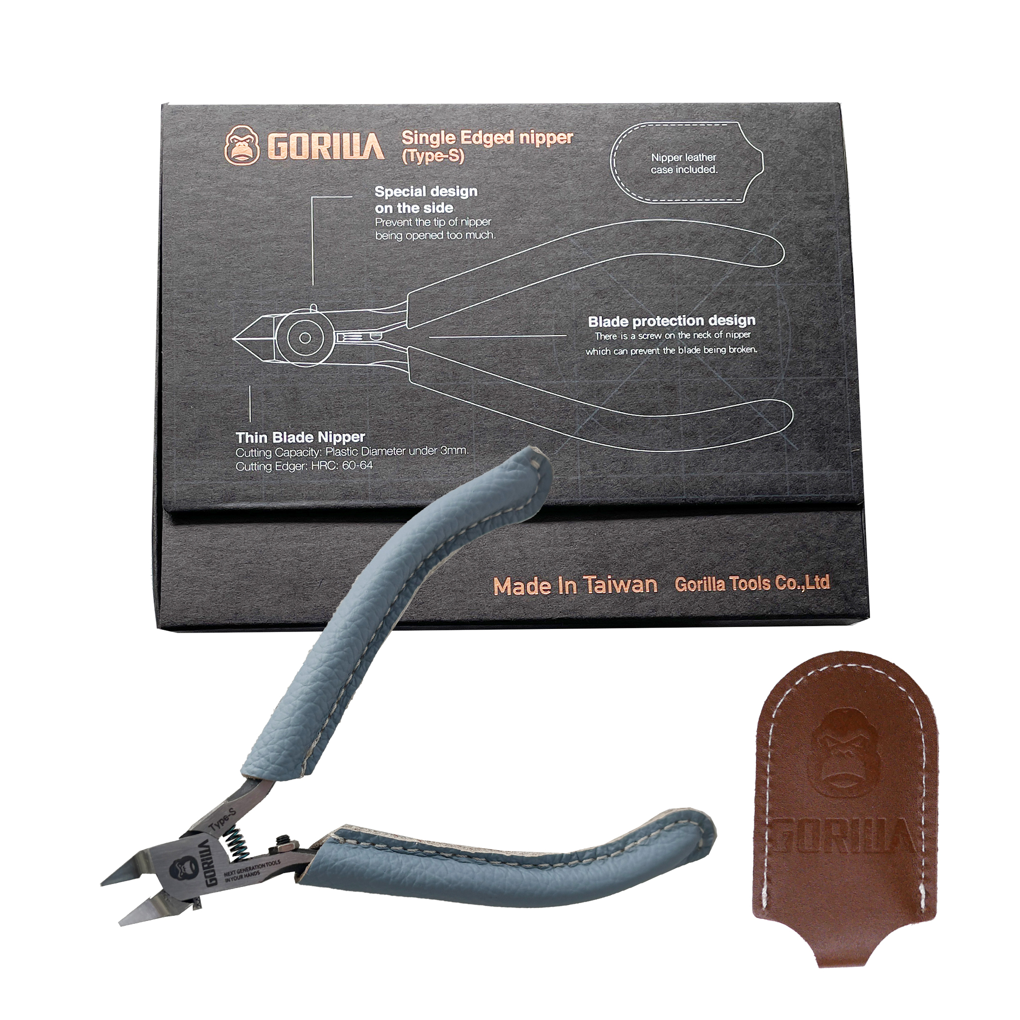【進化版】【Gorilla】精密超薄單刃皮革模型鉗(Type-S)(內附真牛皮鉗套）