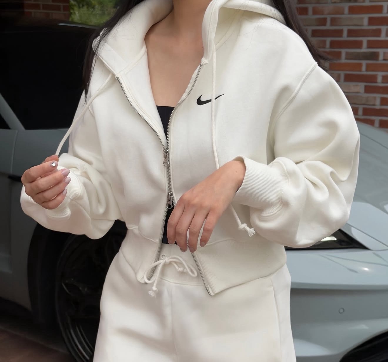【Luxury】Nike 拉鍊雙開 棉質連帽外套 素面百搭 運動外套 秋冬新款黑白兩色可選 抽繩連帽拉鍊外套顯瘦款 HJ0941-133 010