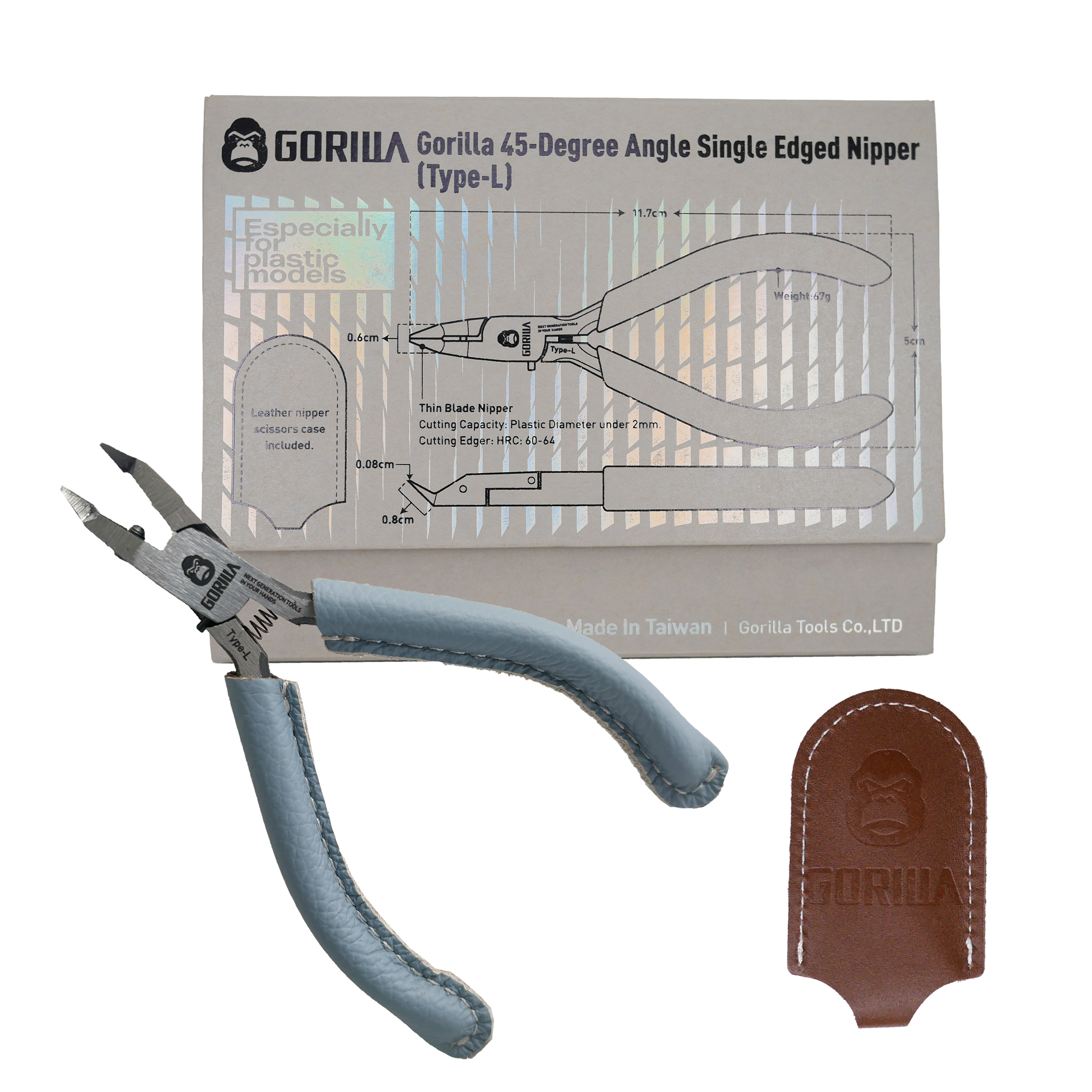 【Gorilla】精密45度角超薄單刃皮革模型鉗(Type-L)(內附真牛皮鉗套）
