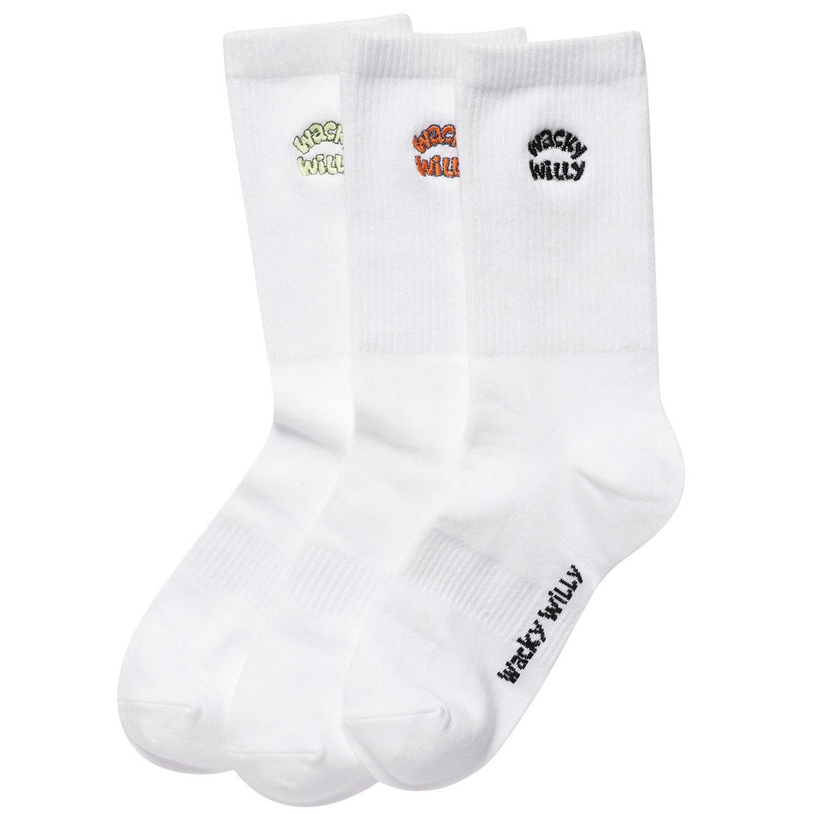 韓國 Wacky Willy 小飛人 字母刺繡 中筒襪(3入組)