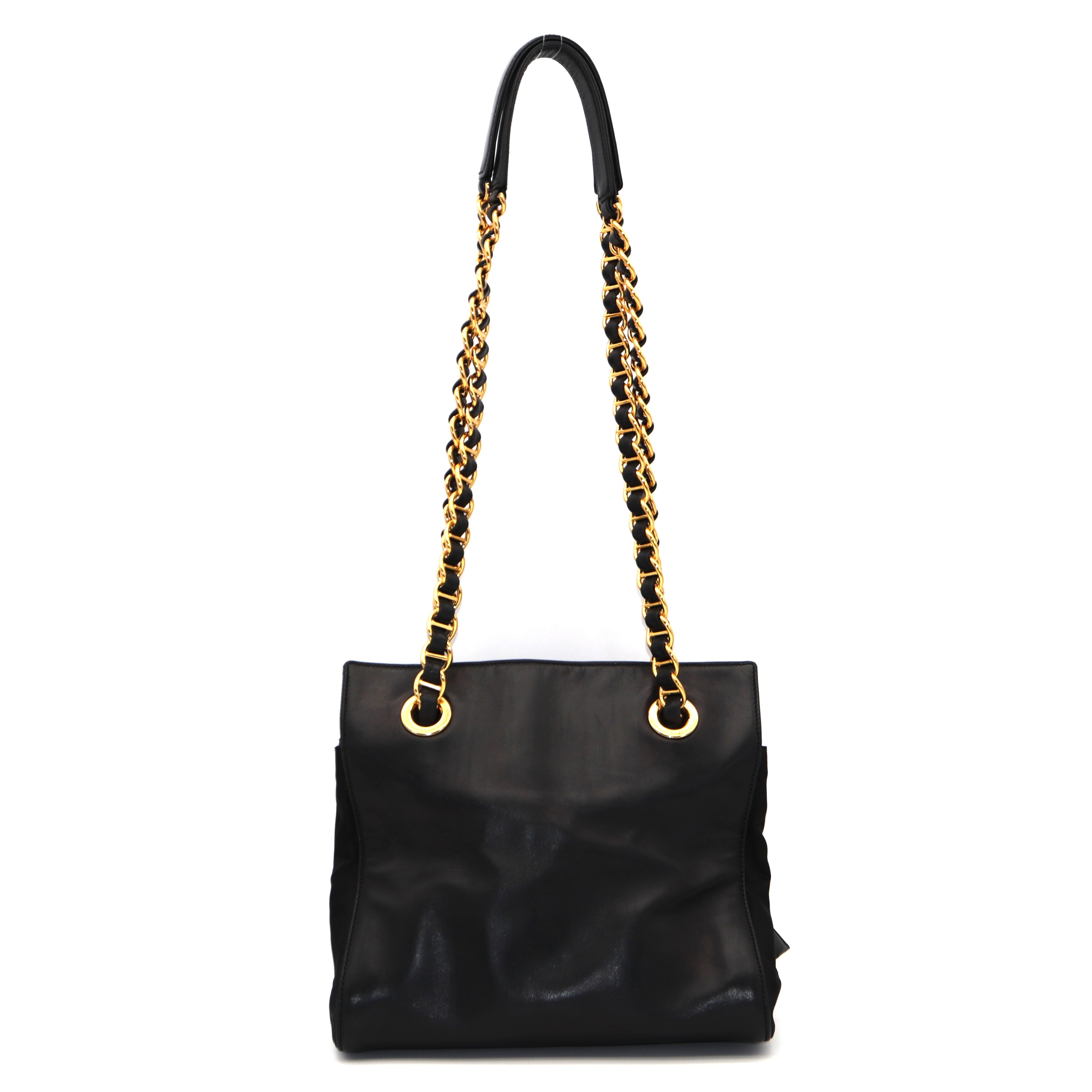 バッグ PRADA leather tote bag black gold Prada Leather Chain Tote Bag