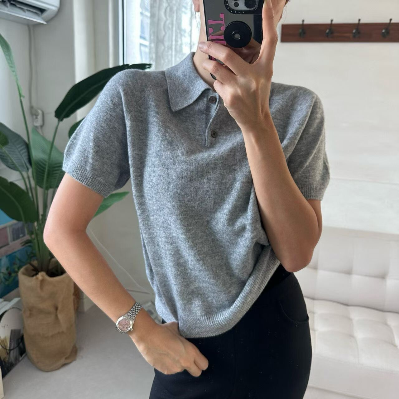 小羊毛POLO領上衣