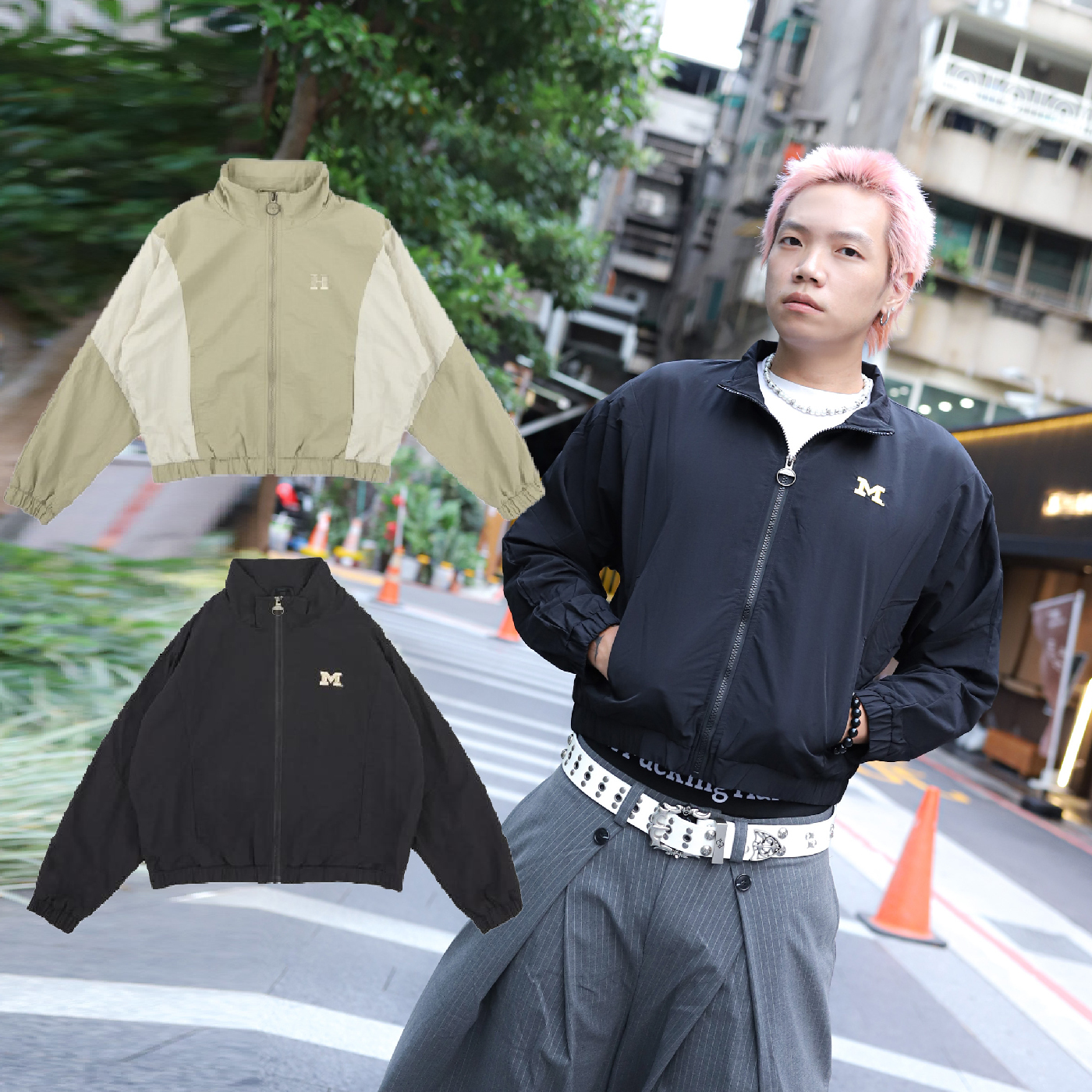 NCAA W JACKET 淺綠 深灰 哈佛 密西根 拼接 拉鍊 短版 口袋 防潑水 風衣 外套【7352116】