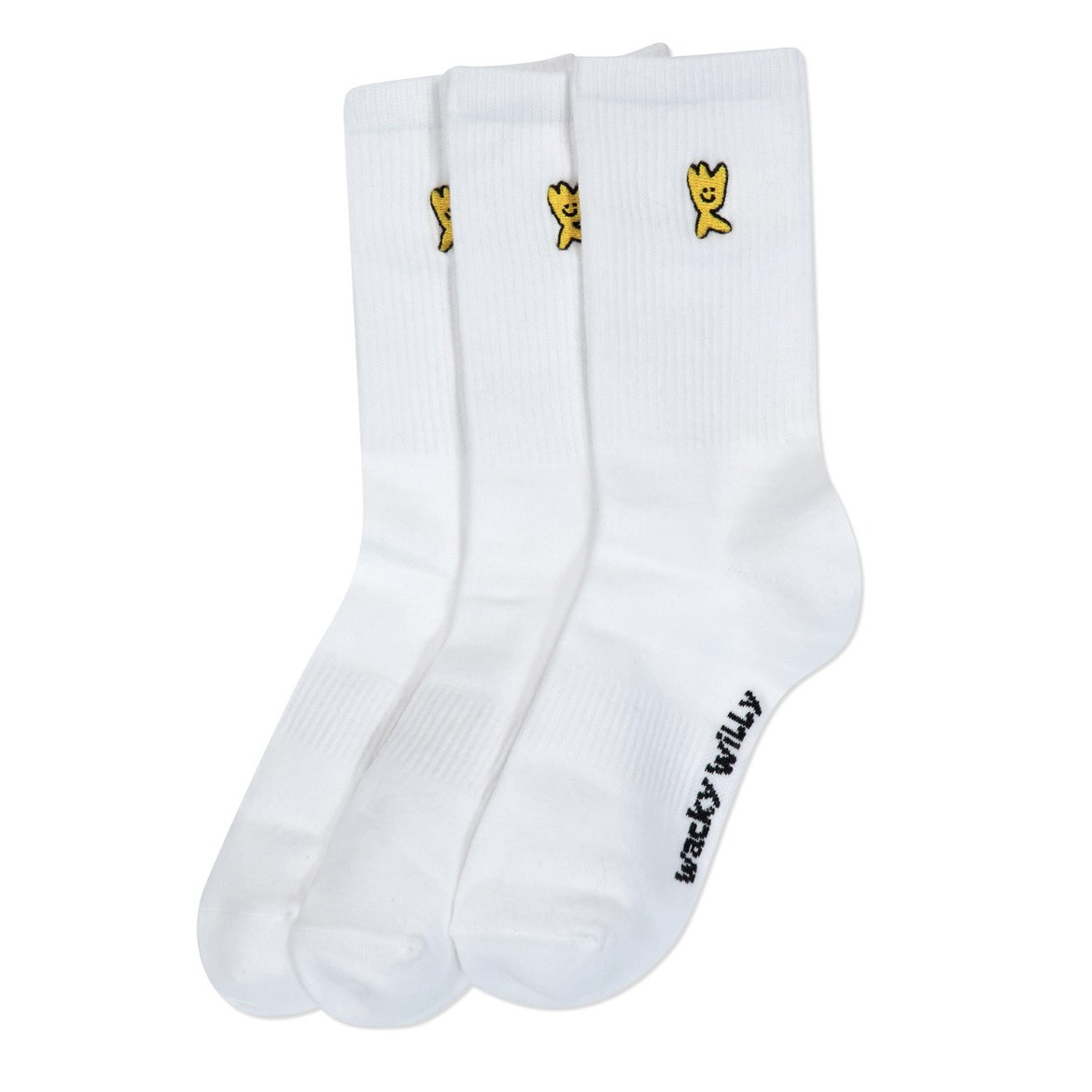 韓國 Wacky Willy 小飛人 刺繡 中筒襪(3入組)