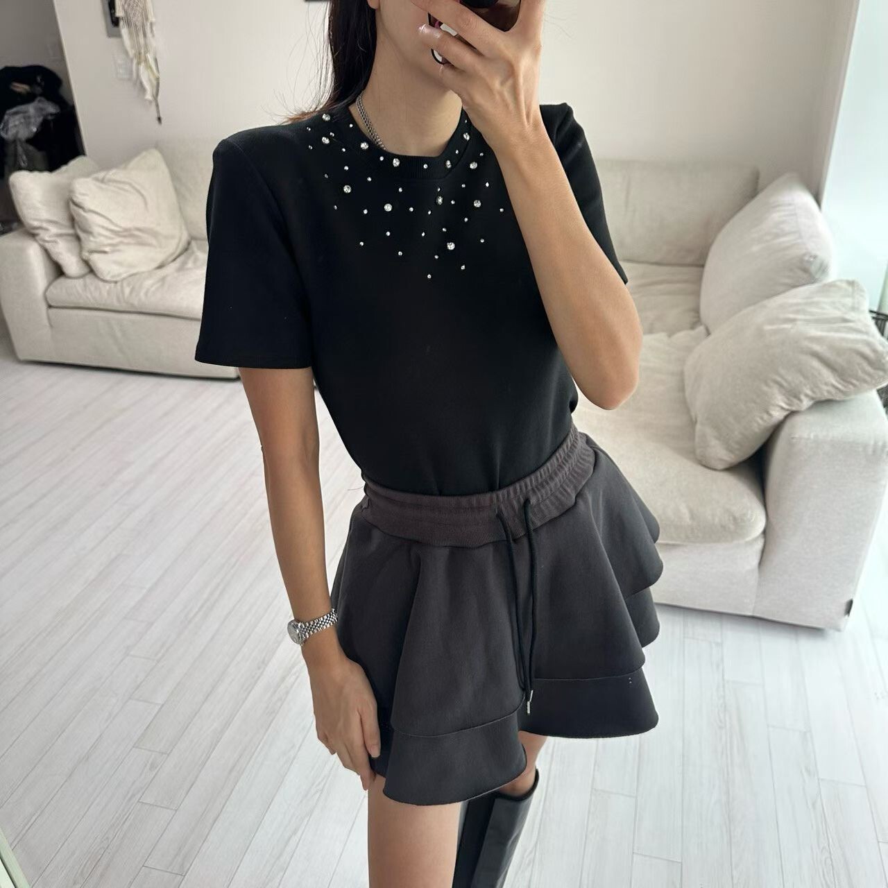 彈力棉釘珠鑽上衣