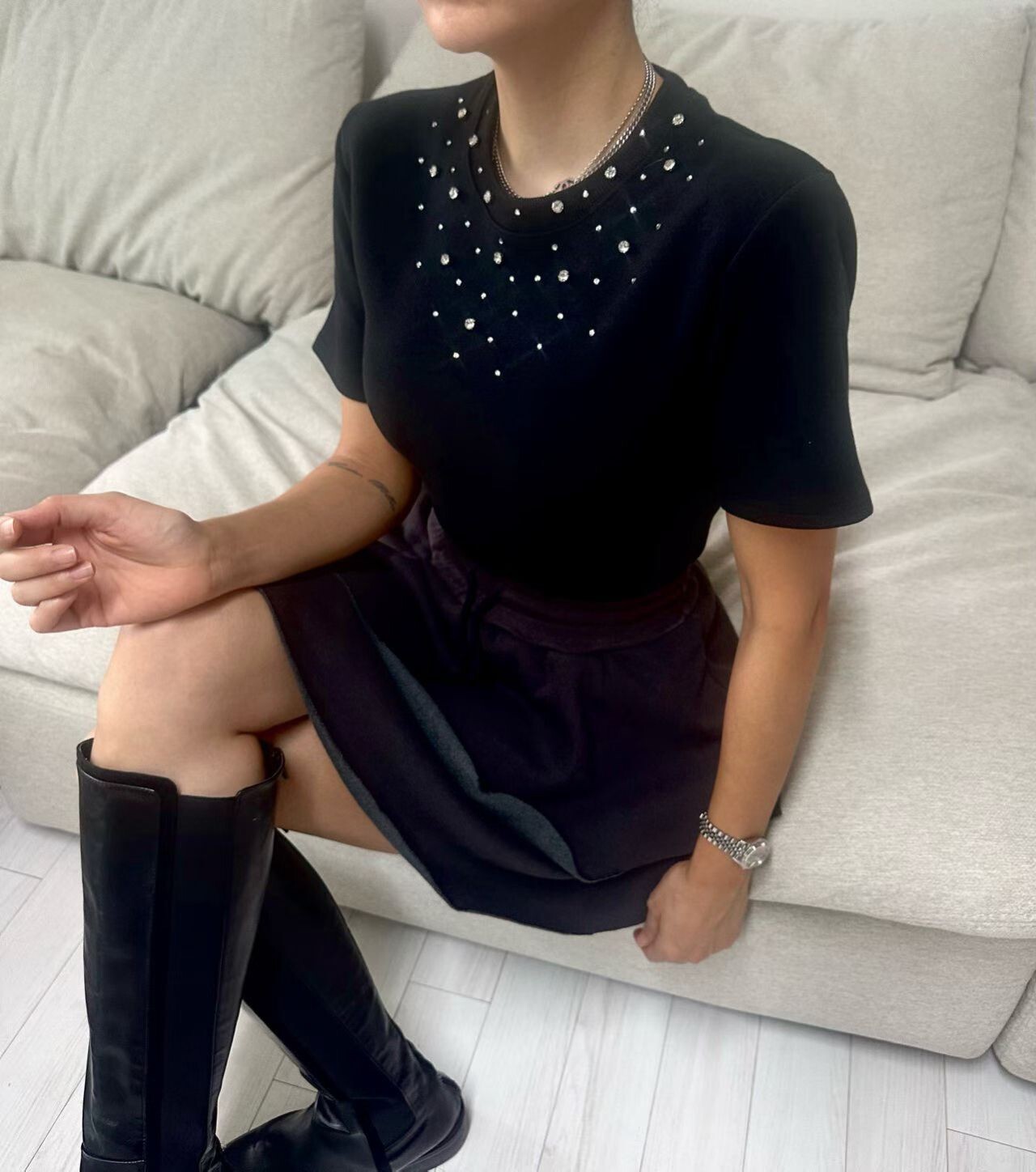 彈力棉釘珠鑽上衣