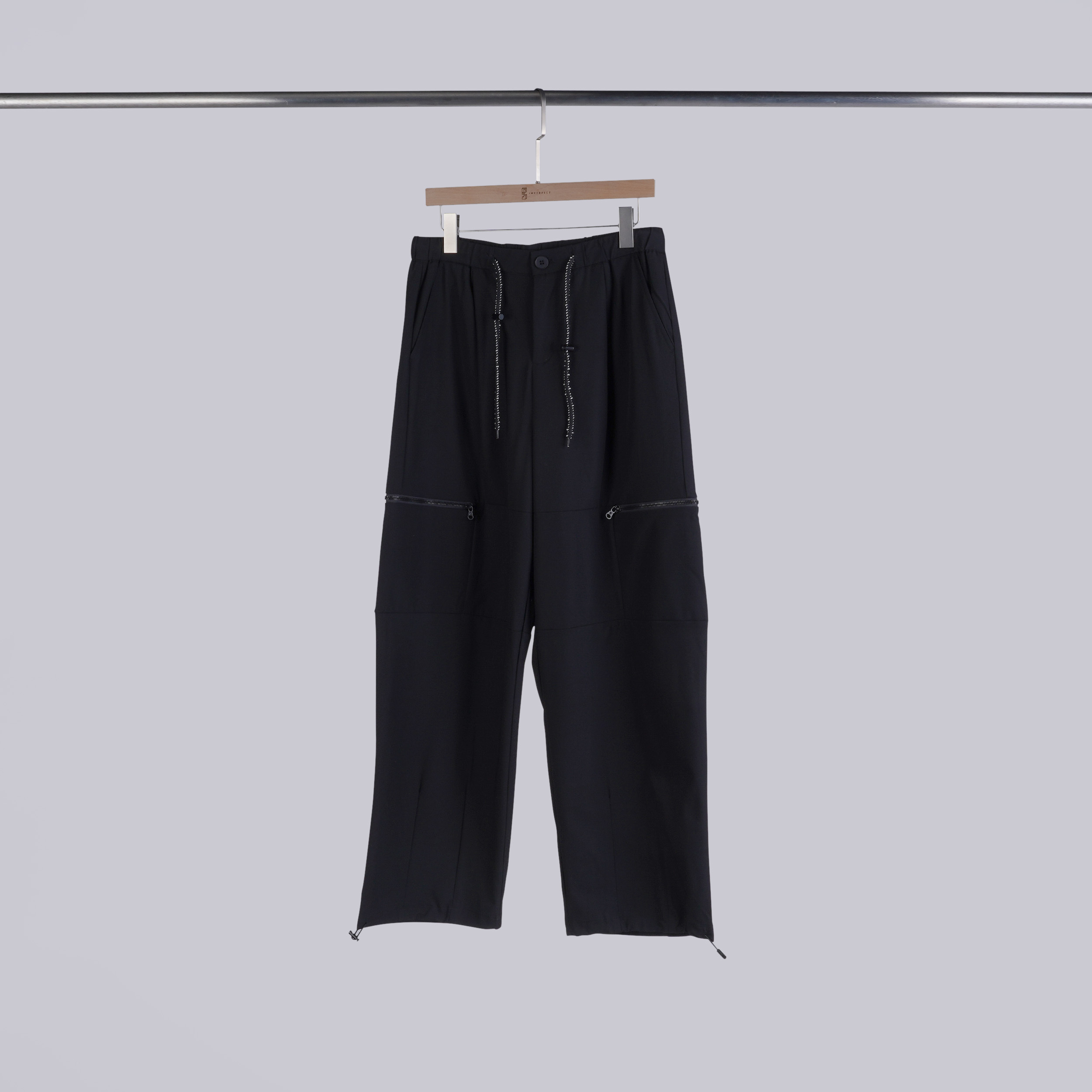 拼接拉鍊口袋抽繩褲 | M-XL | OREO黑