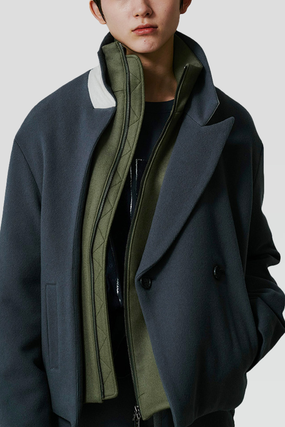 FACETASM｜FLOWING 撞色層疊拼接不對稱外套