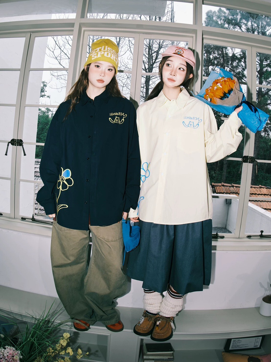 LEMANISM 塗鴉小花 寬鬆長袖襯衫