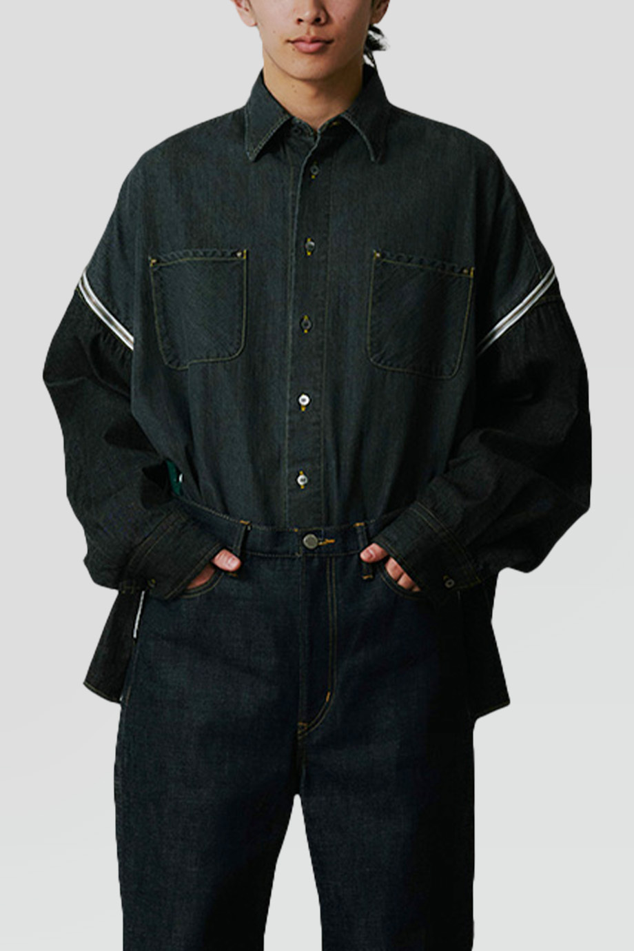 FACETASM｜DENIM 雙口袋拉鍊拼接牛仔襯衫