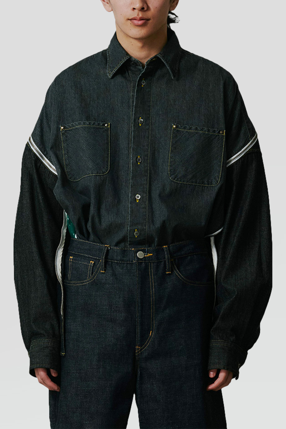 FACETASM｜DENIM 雙口袋拉鍊拼接牛仔襯衫