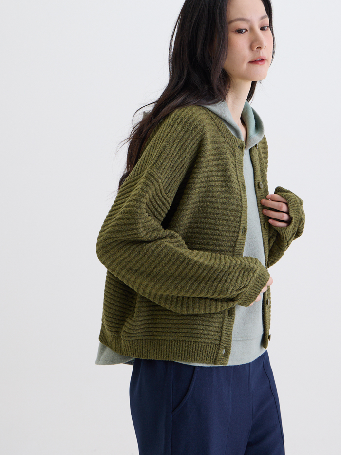 陪你散步泡芙袖針織外套-綠森