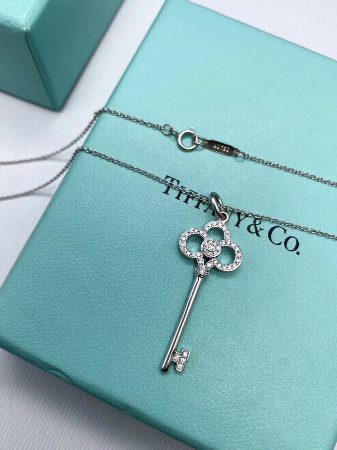 TIFFANY & CO. Keys 系列 冠形鑰匙吊墜 18k白金 項鍊