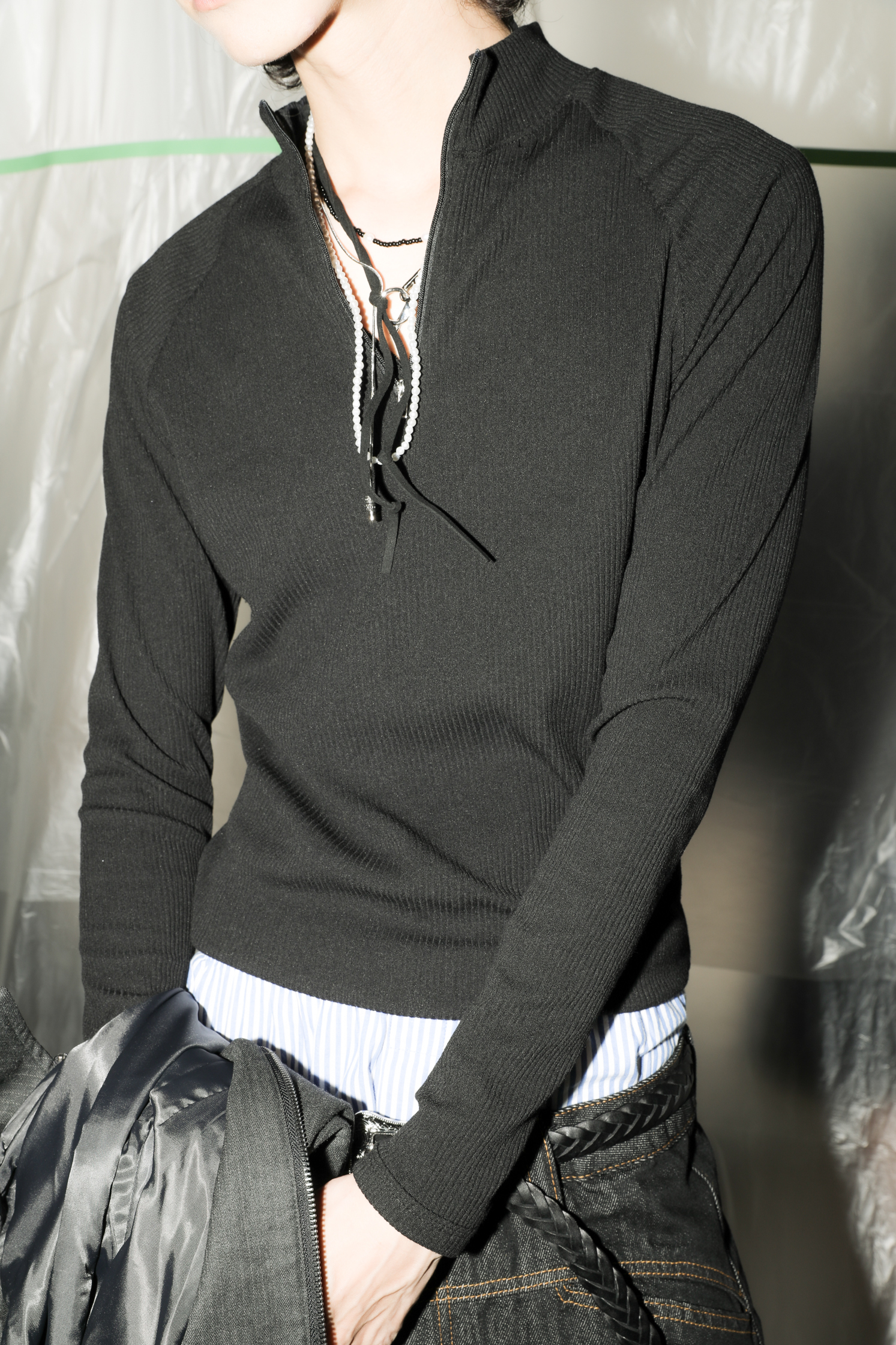 Raglan Ribbed Half Zip Up #上衣