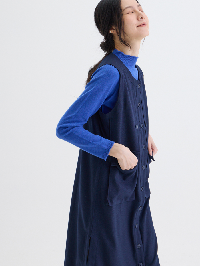 開襟情書長罩衫洋裝-藏青