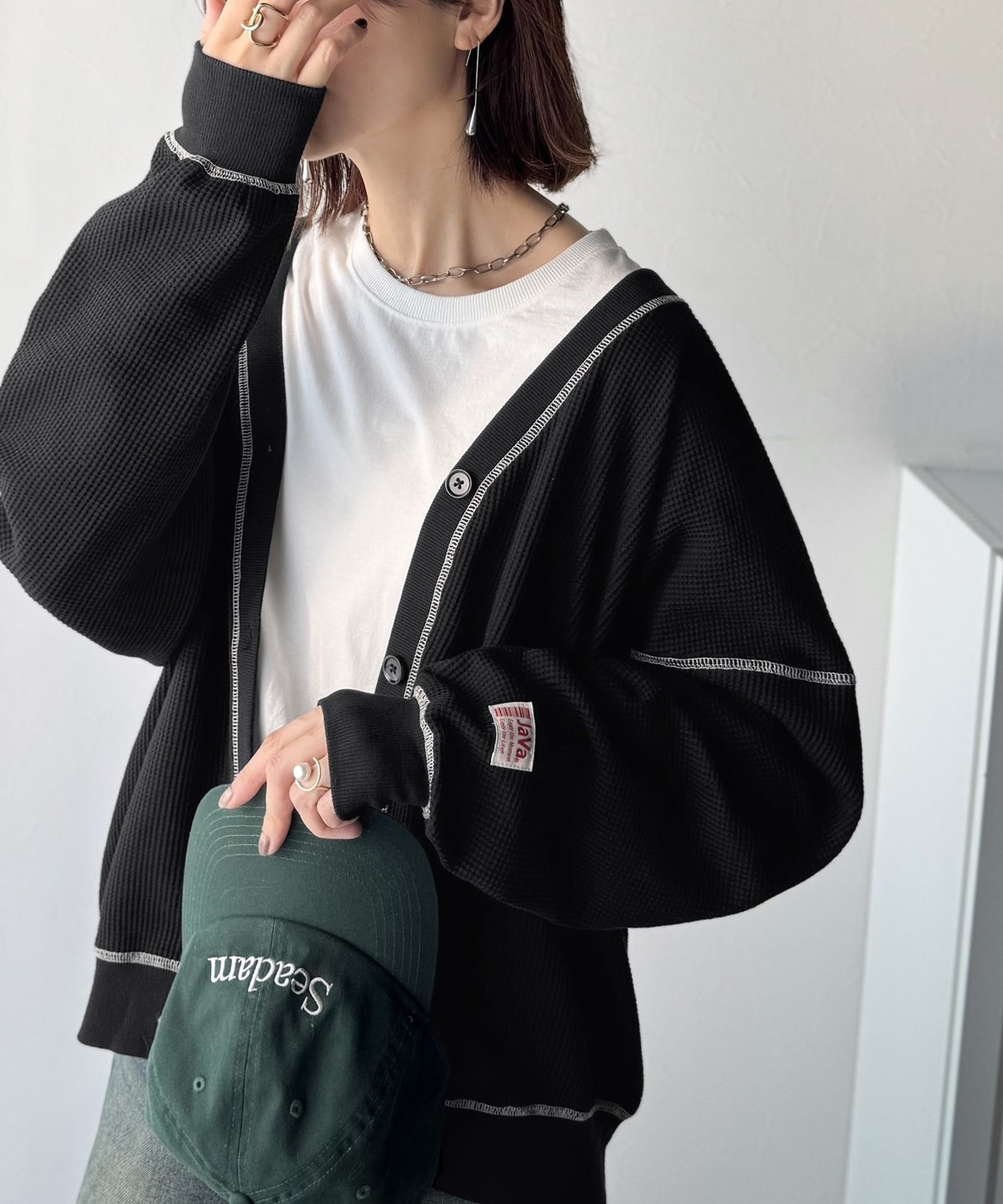 <超俗>日本 品牌 JAVA 華夫格 外縫線 V領 開襟衫 外套 5色