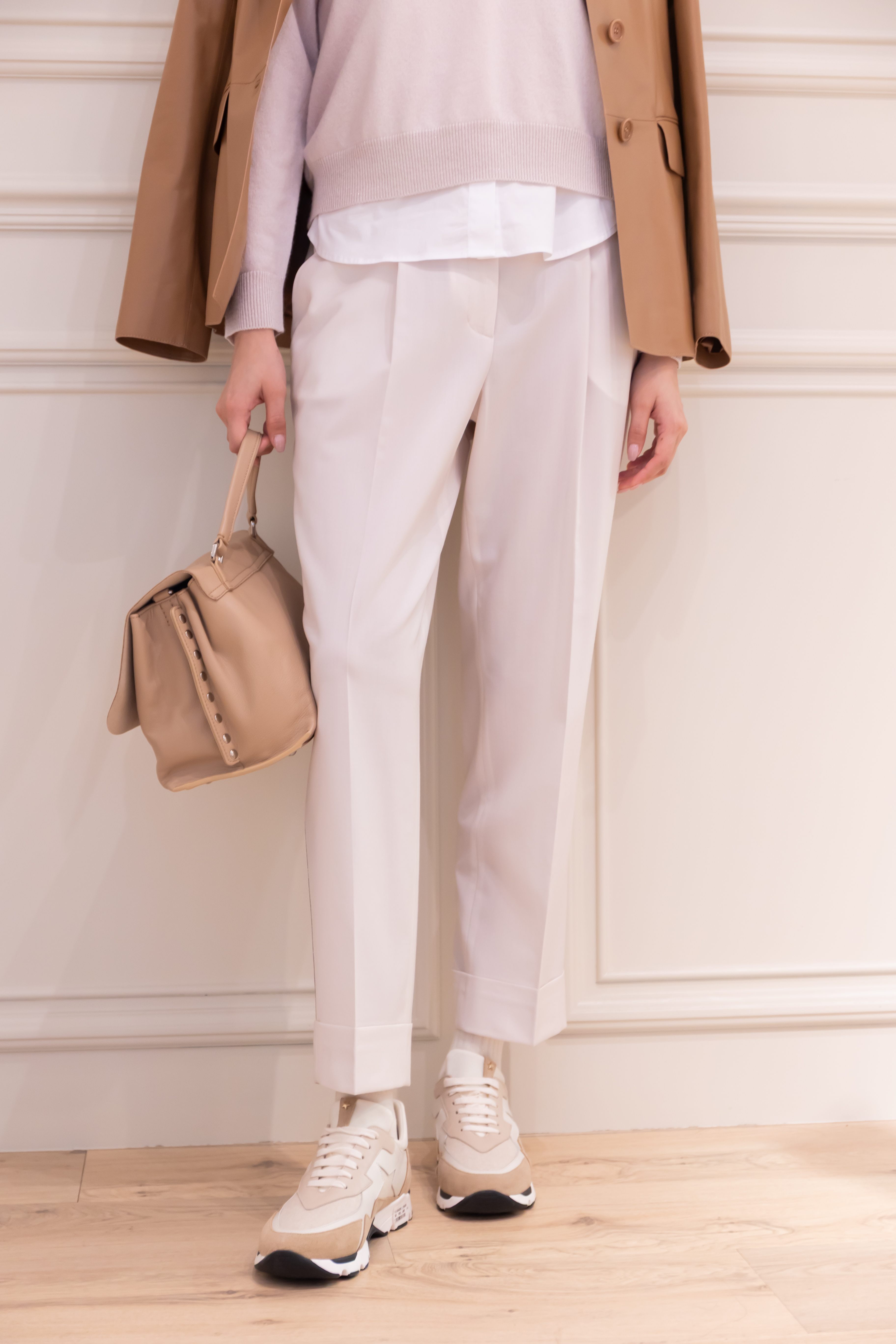 PESERICO 側銀鍊毛料褲(米白)