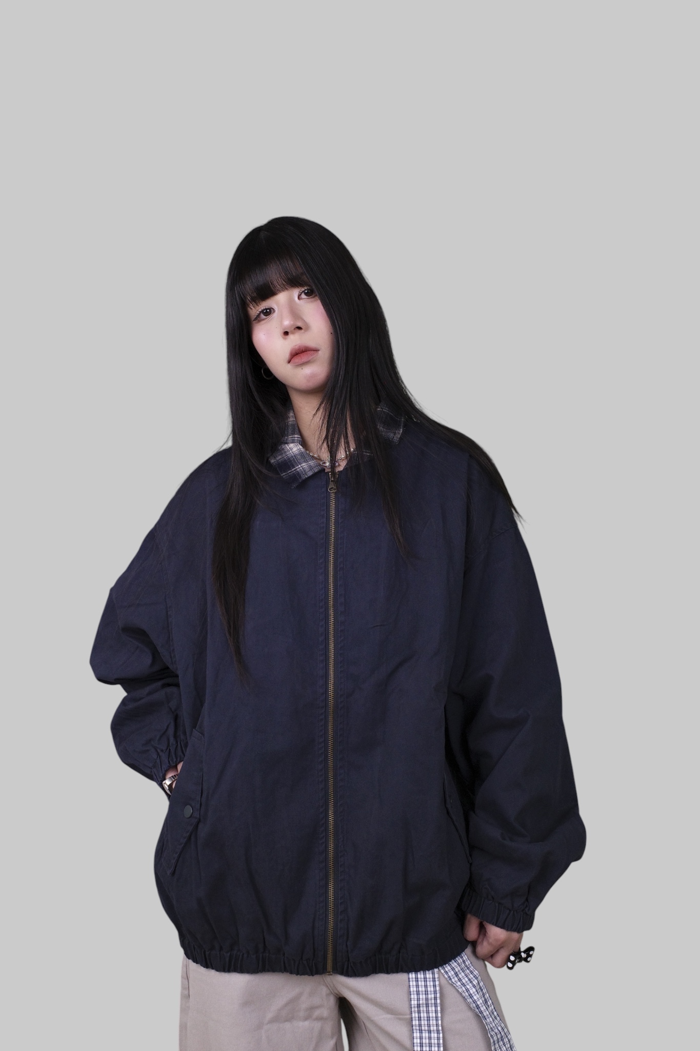 『Always_Good』拼接 格紋內裡 假兩件 夾克 外套