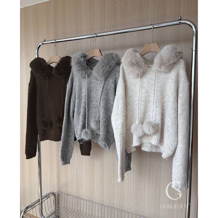 H50 現貨「鬆軟毛領QQ球毛衣」