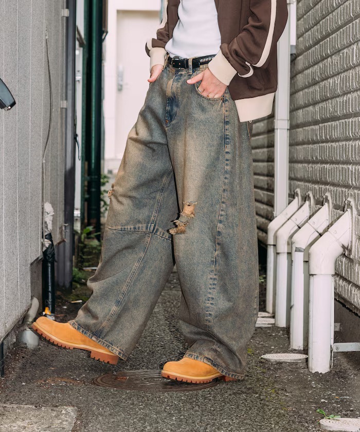 Freak's Store 仿舊 刷破 寬鬆 做舊 彎刀 牛仔褲 四色