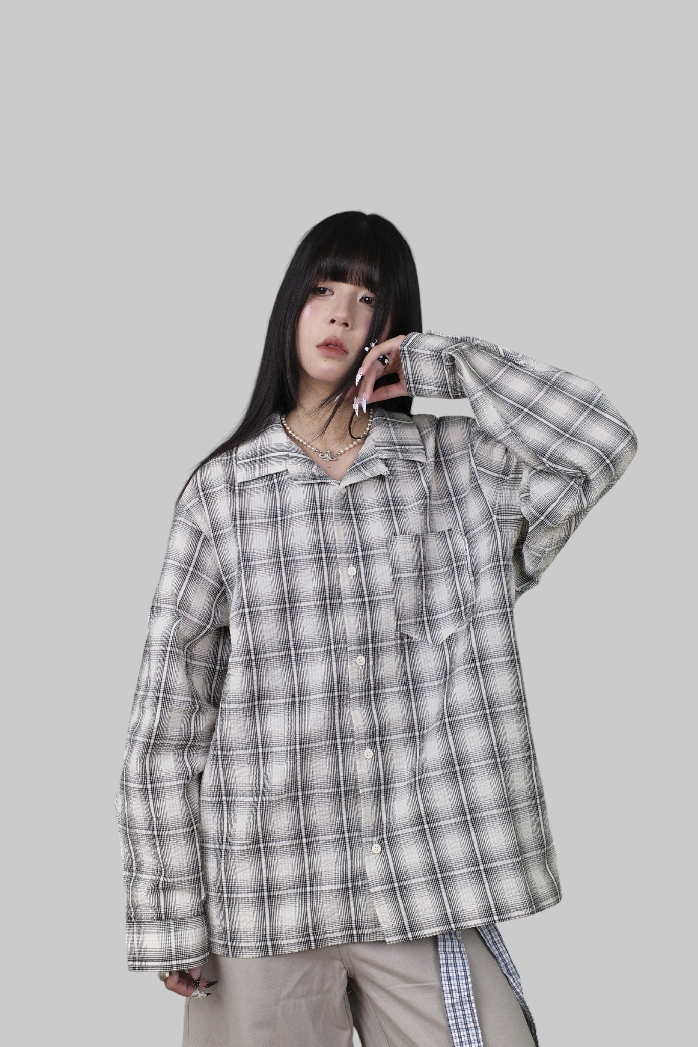 『Always_Good』日系 泡泡紗 古巴領 格紋 長袖襯衫