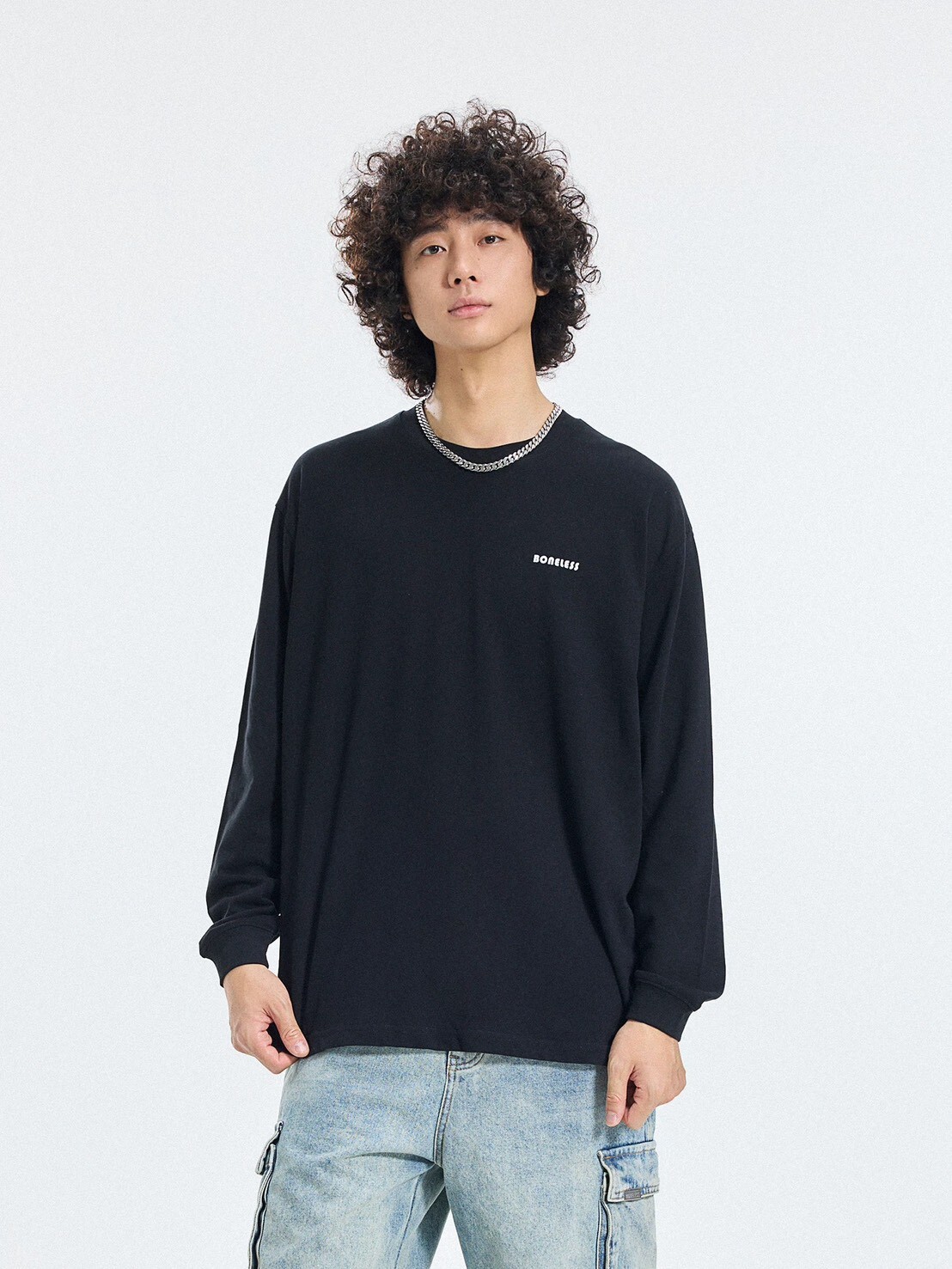 BONELESS日系簡約 字母印花  絨感 長袖