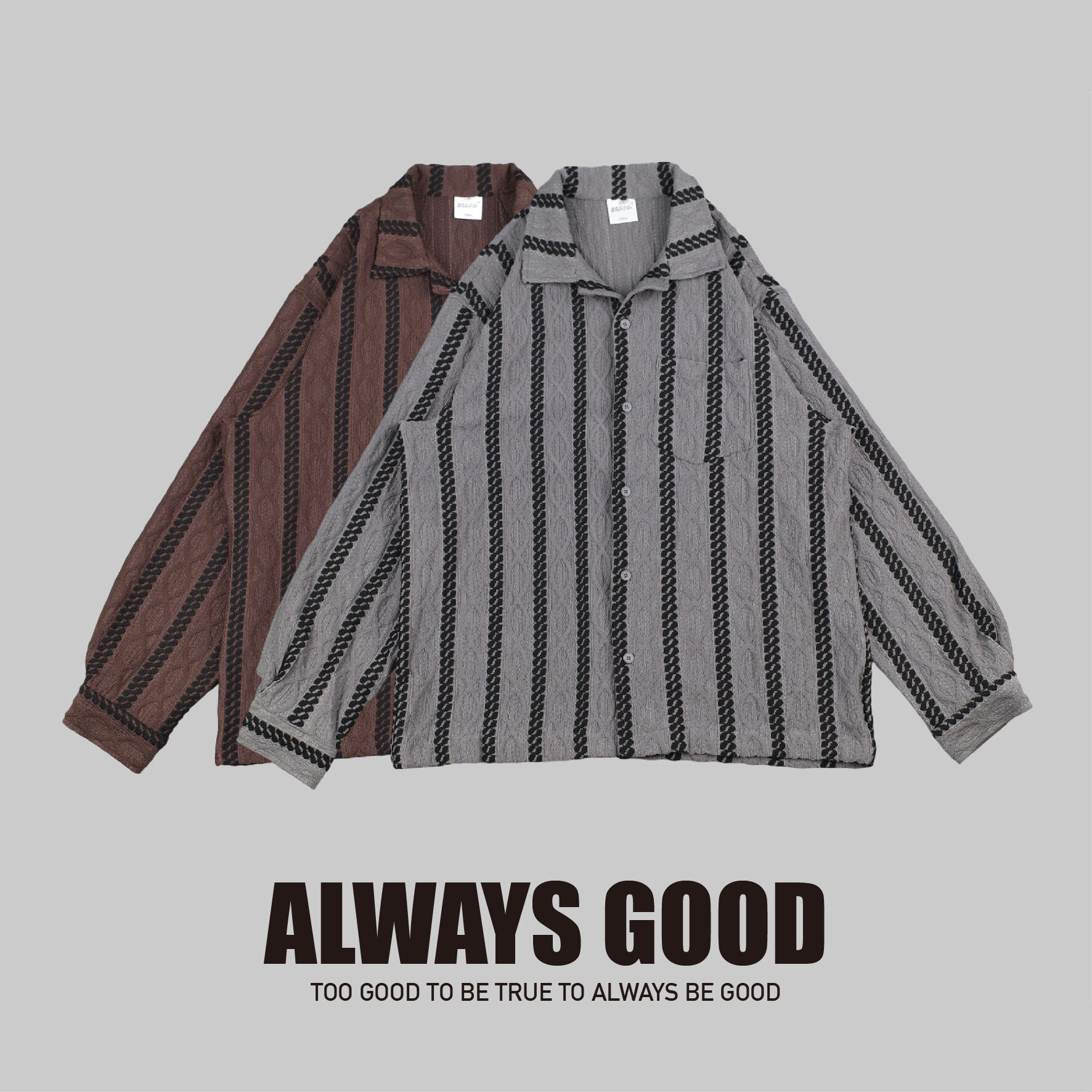 『Always_Good』民族風 暗紋 古巴領 長袖襯衫