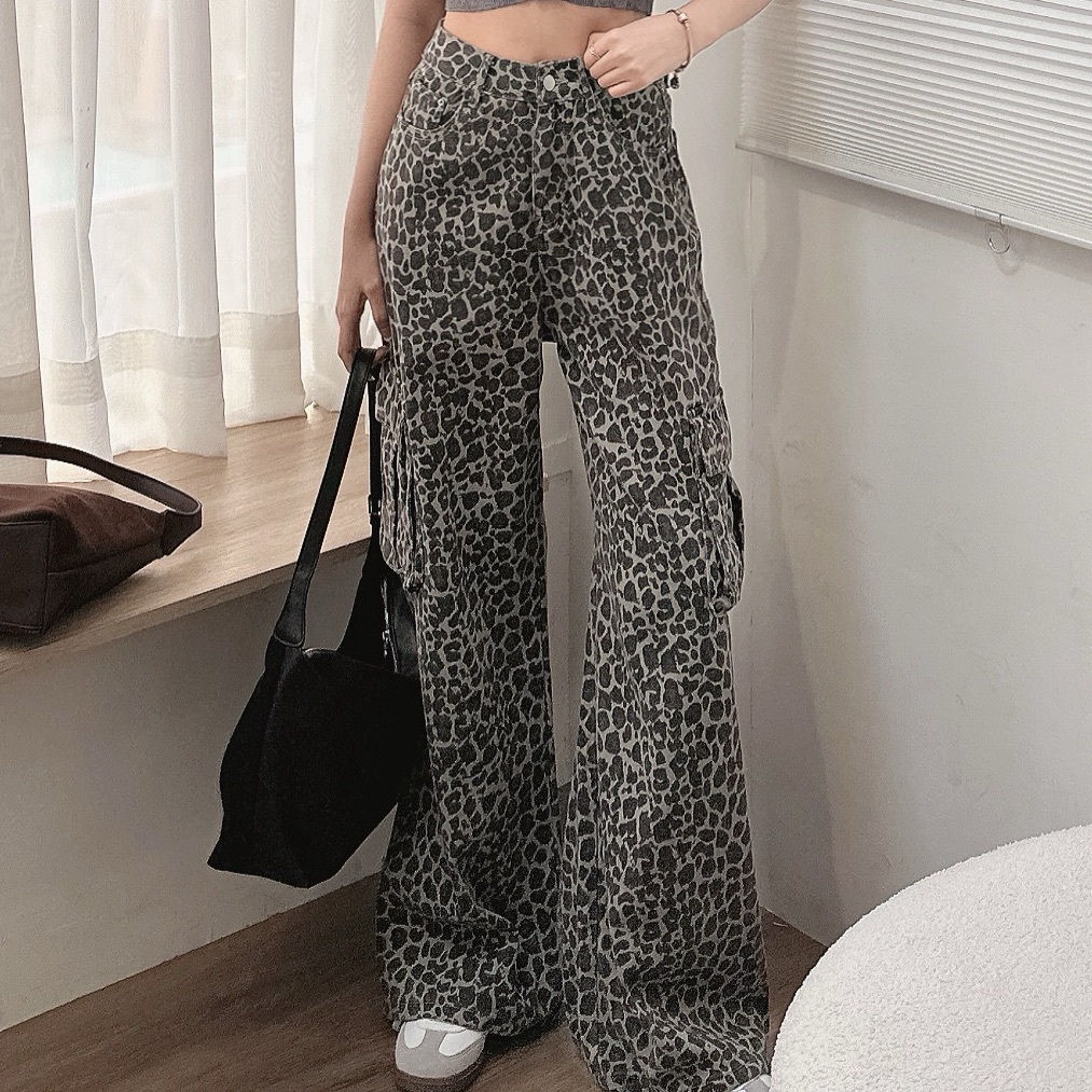 雙口袋豹紋寬褲/單一色
