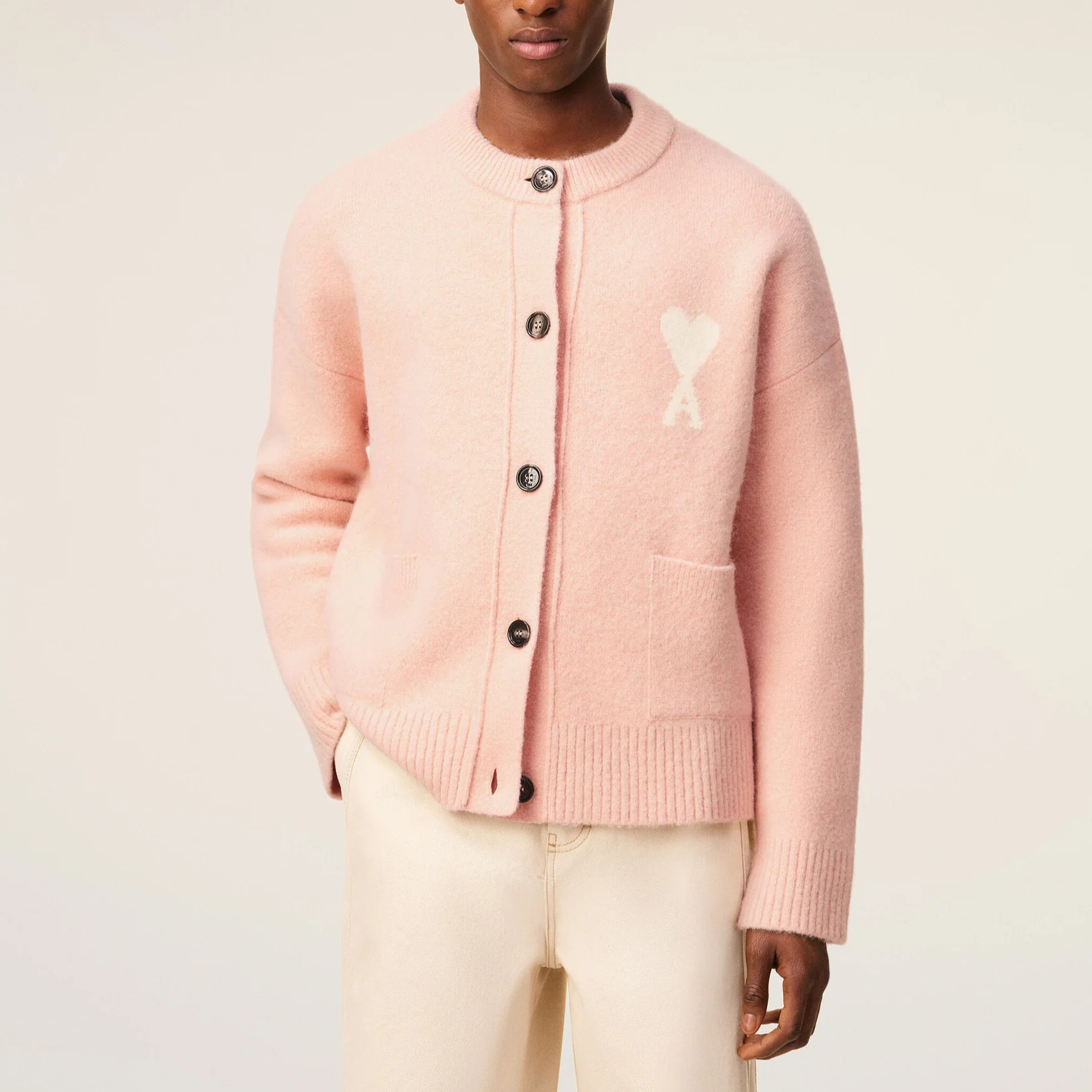 1LN1007-046 AMI Alpaca Ami De Coeur Cardigan Pink #UKC366-KN0135-6807 (C-BR-E)