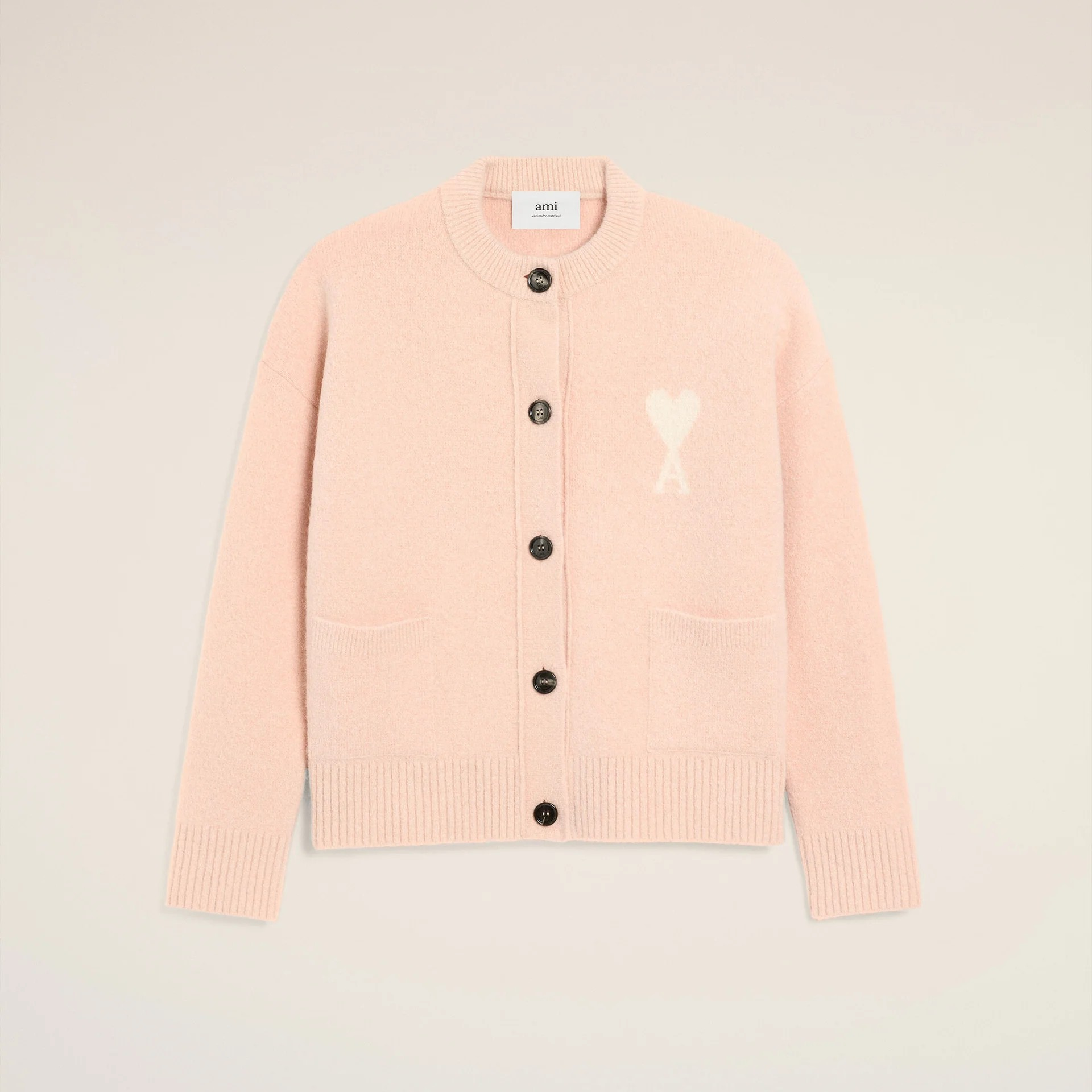 1LN1007-046 AMI Alpaca Ami De Coeur Cardigan Pink #UKC366-KN0135-6807 (C-BR-E)