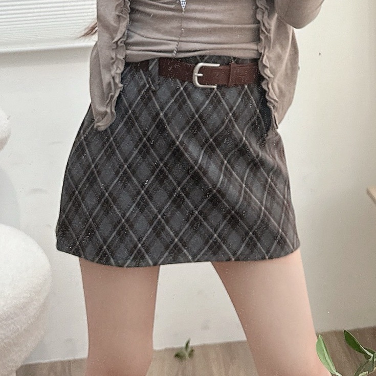 毛呢格紋A字短裙/二色