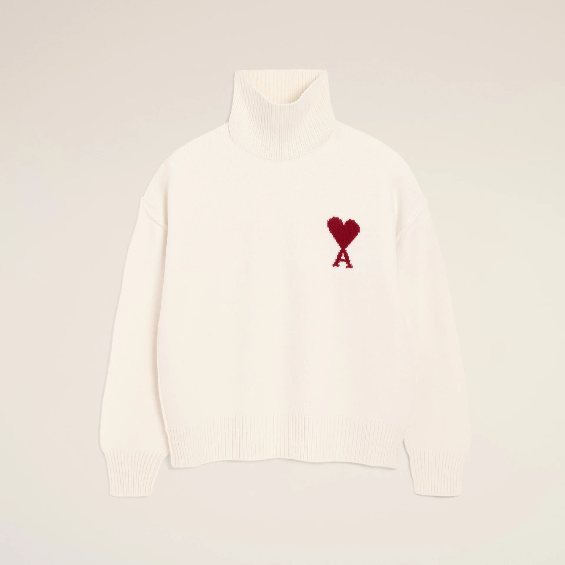 1LN1007-047 AMI Wool Ami De Coeur Funnel Neck Sweater White #UKS839-018-154 (C-BR-E)