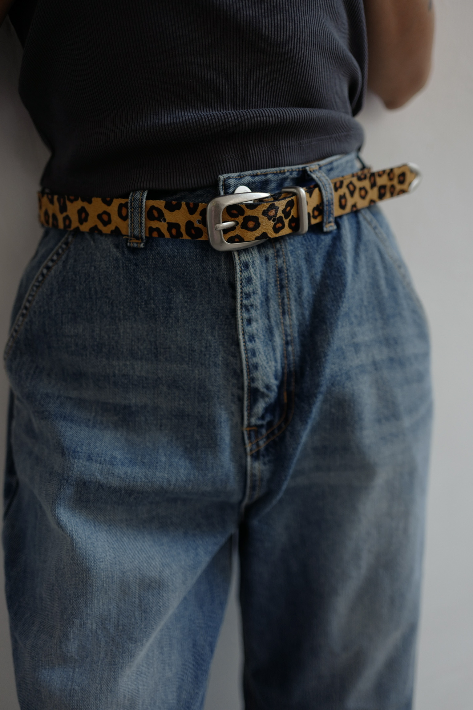 Leopard fur leather belt