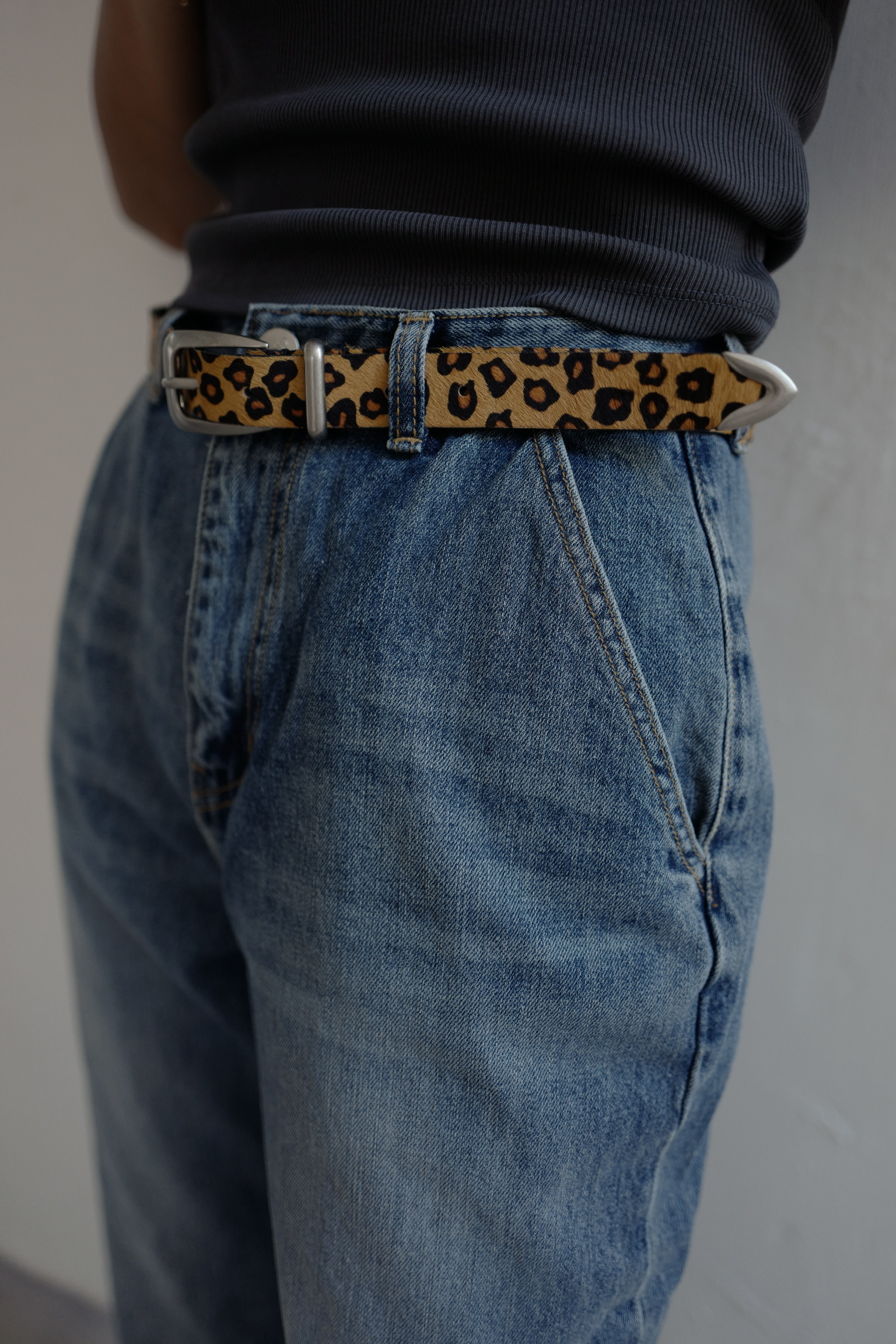 Leopard fur leather belt