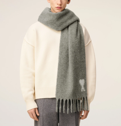 1LN1007-042 AMI Grey Alpaca Ami De Coeur Scarf Grey #USF673.AW0004.050 (F-BR-E)