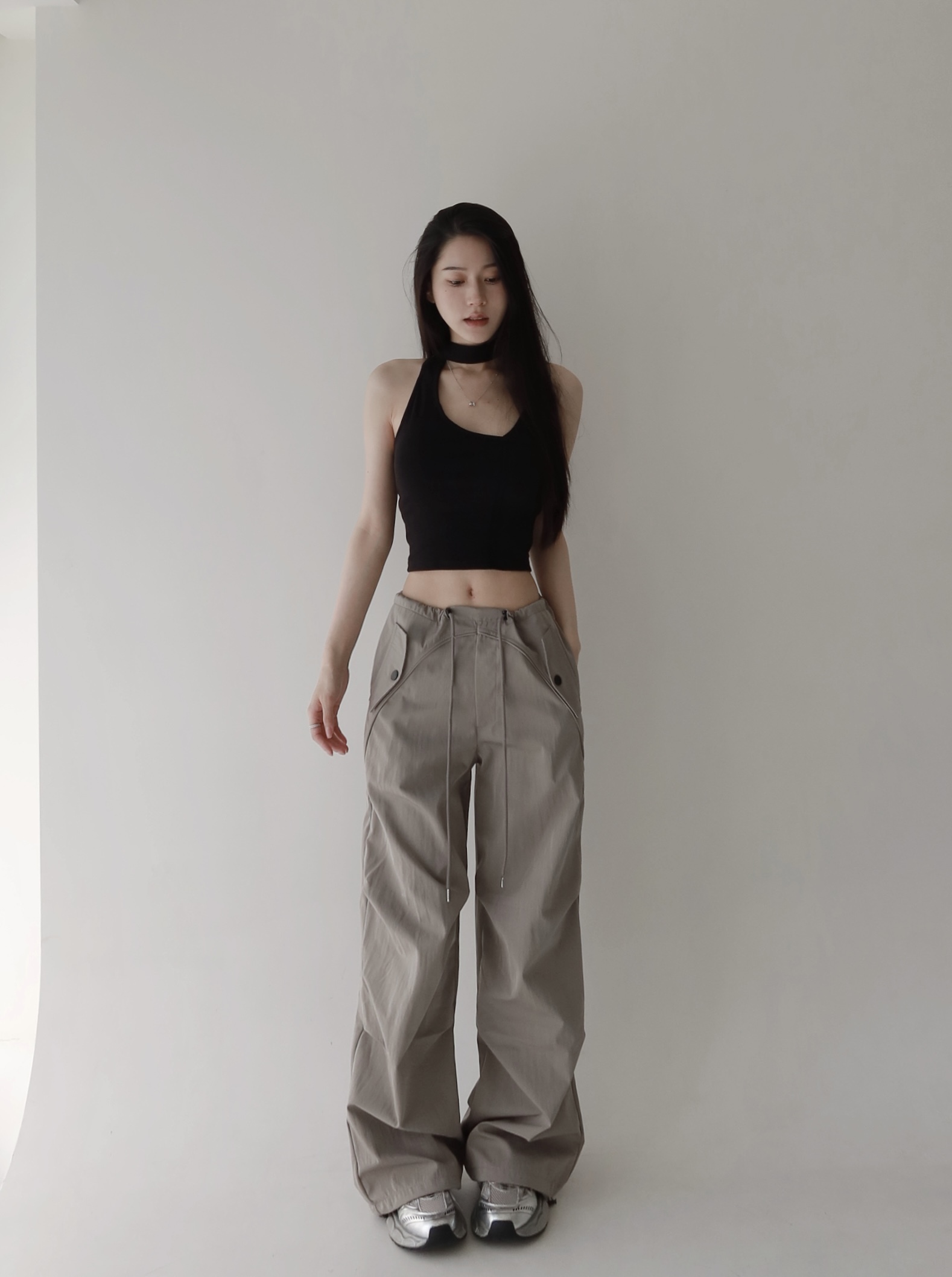 挺版抽繩工裝寬褲