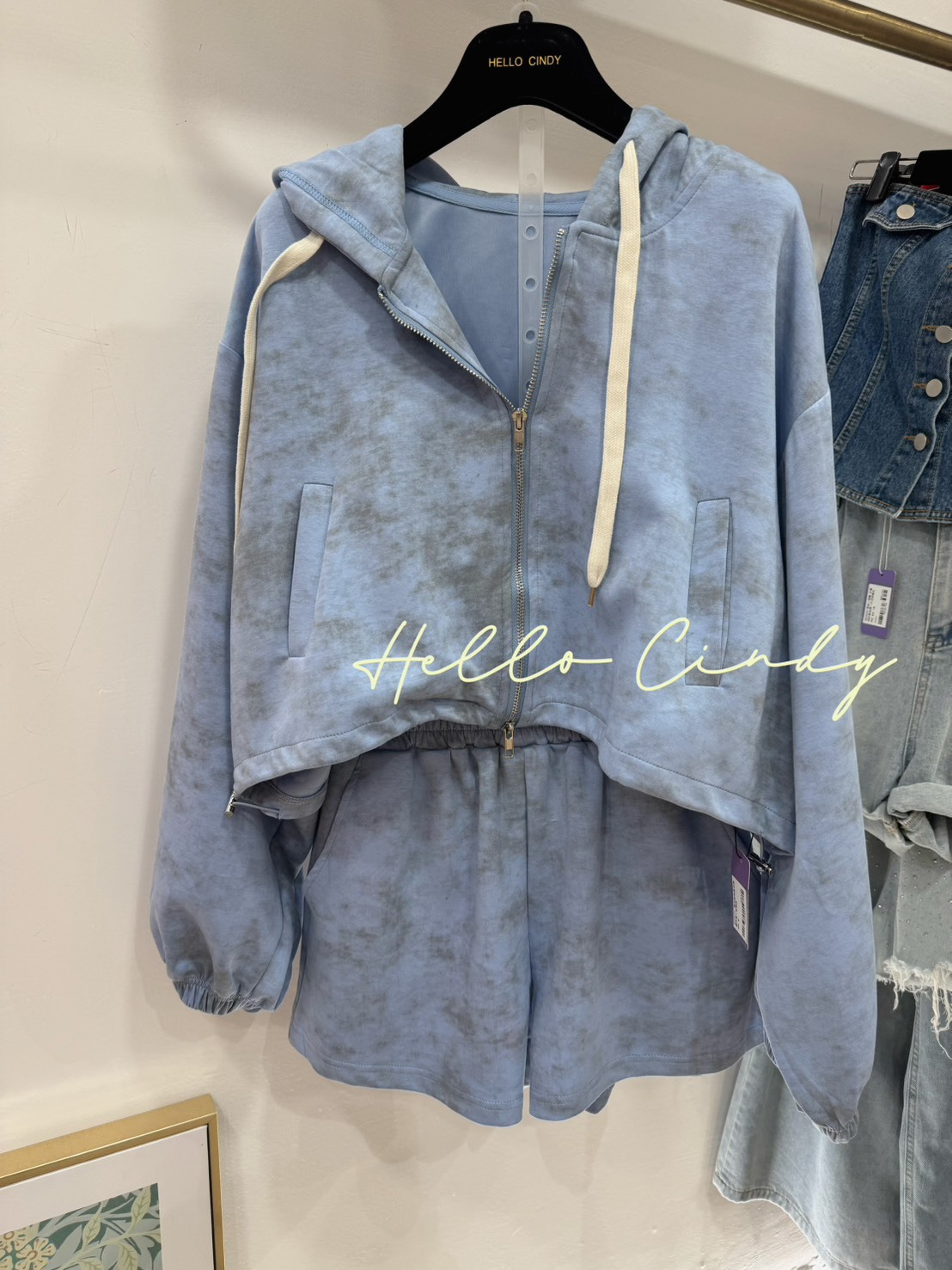 B09025 -嬰兒藍微暈染連帽外套+短褲組