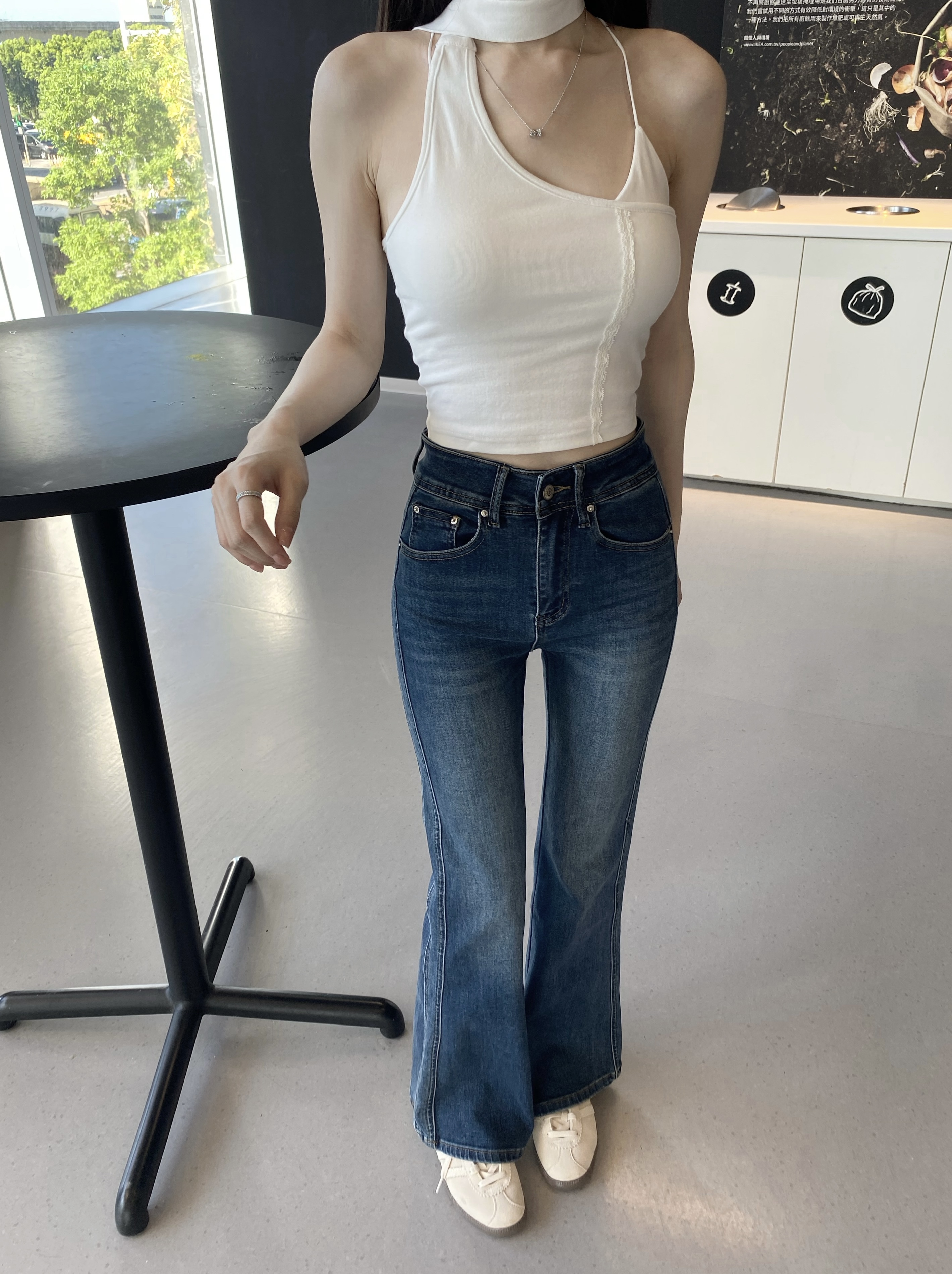 封神!!挺版刷色牛仔微喇叭褲