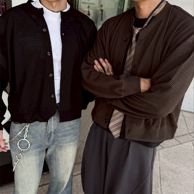 韓風紋理罩衫外套 短寬版型