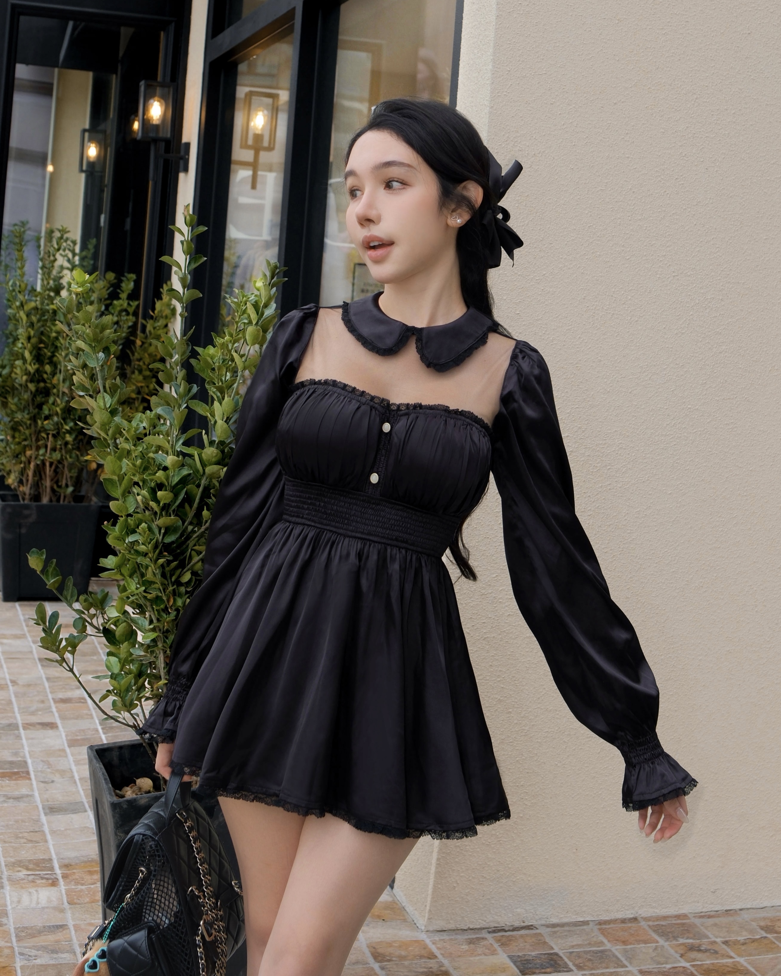 訂製-甜美柔光緞面抓皺短洋套裝