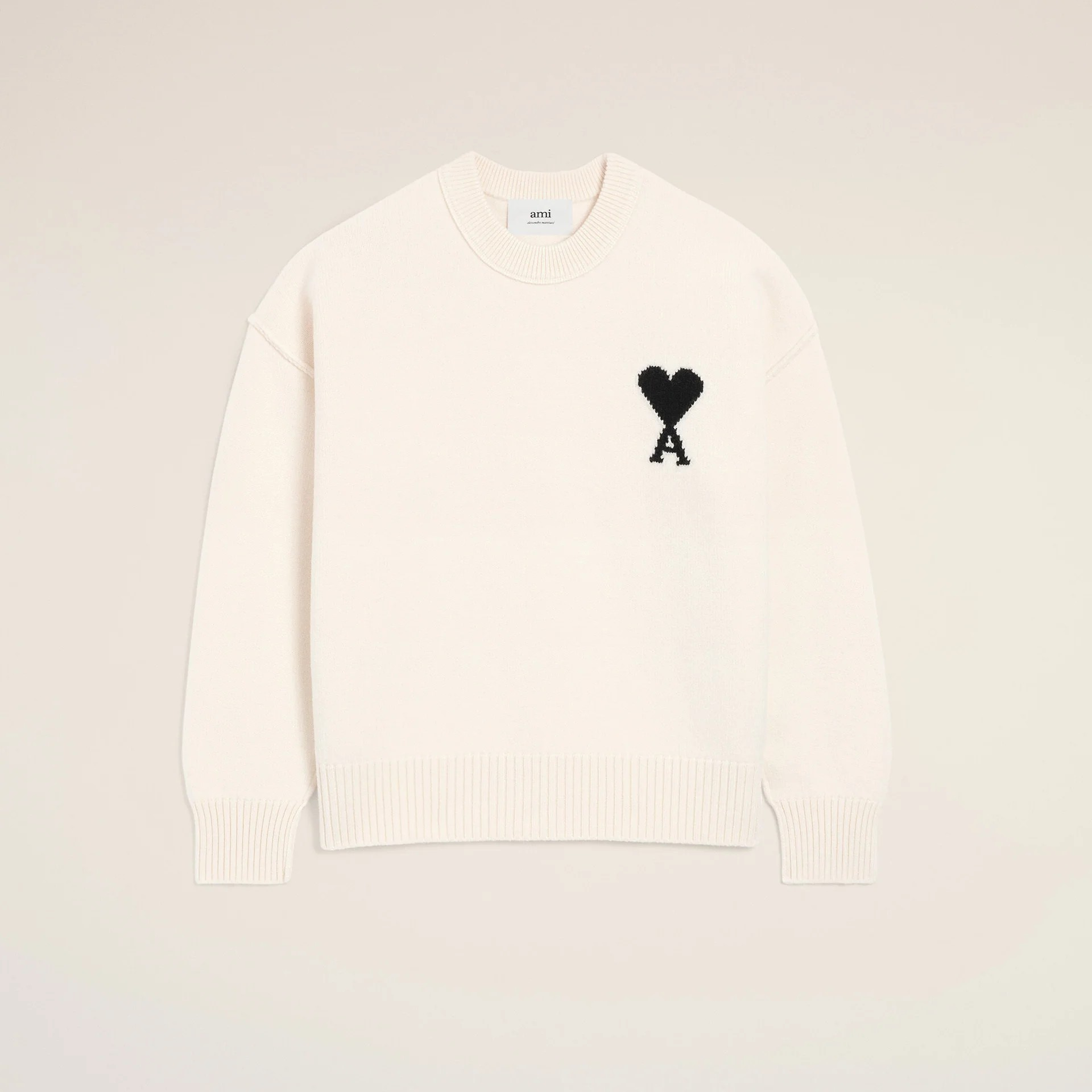 1FF1006-149 AMI Wool Ami De Coeur Crewneck Sweater White #UKS838.018.151 (C-EU-E)