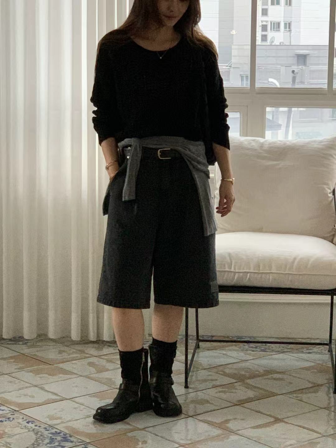 七分皮標牛仔寬褲