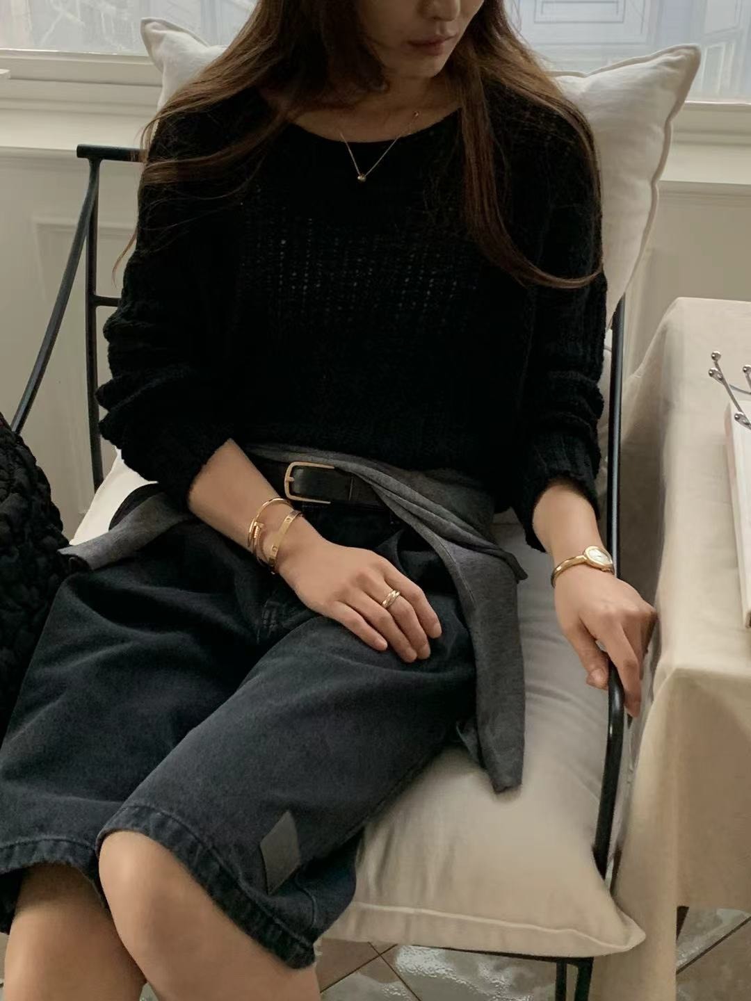 七分皮標牛仔寬褲