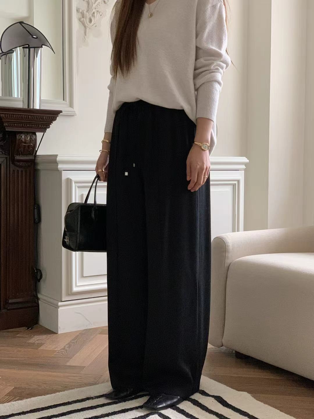 天絲綁帶羊毛休閒褲