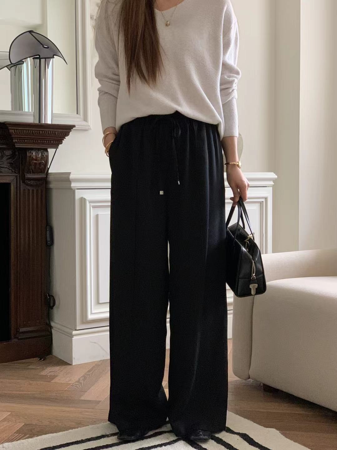 天絲綁帶羊毛休閒褲